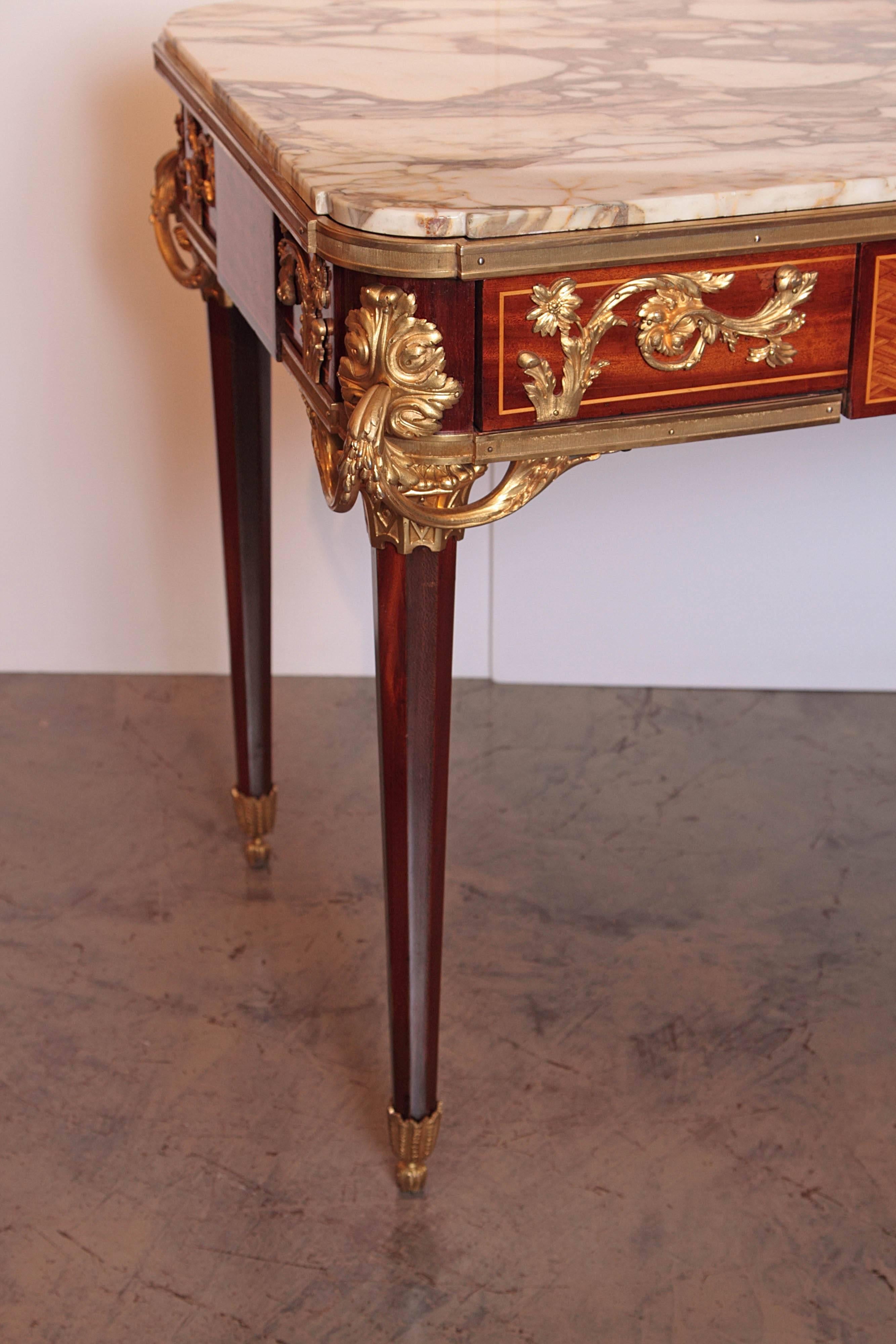 Gilt Metal 19th Century French Louis XVI Marble-Top Console