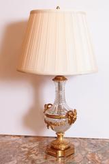 Pair of 19th Century French Louis XVI Gilt Bronze and Cut Crystal Urn Lamps