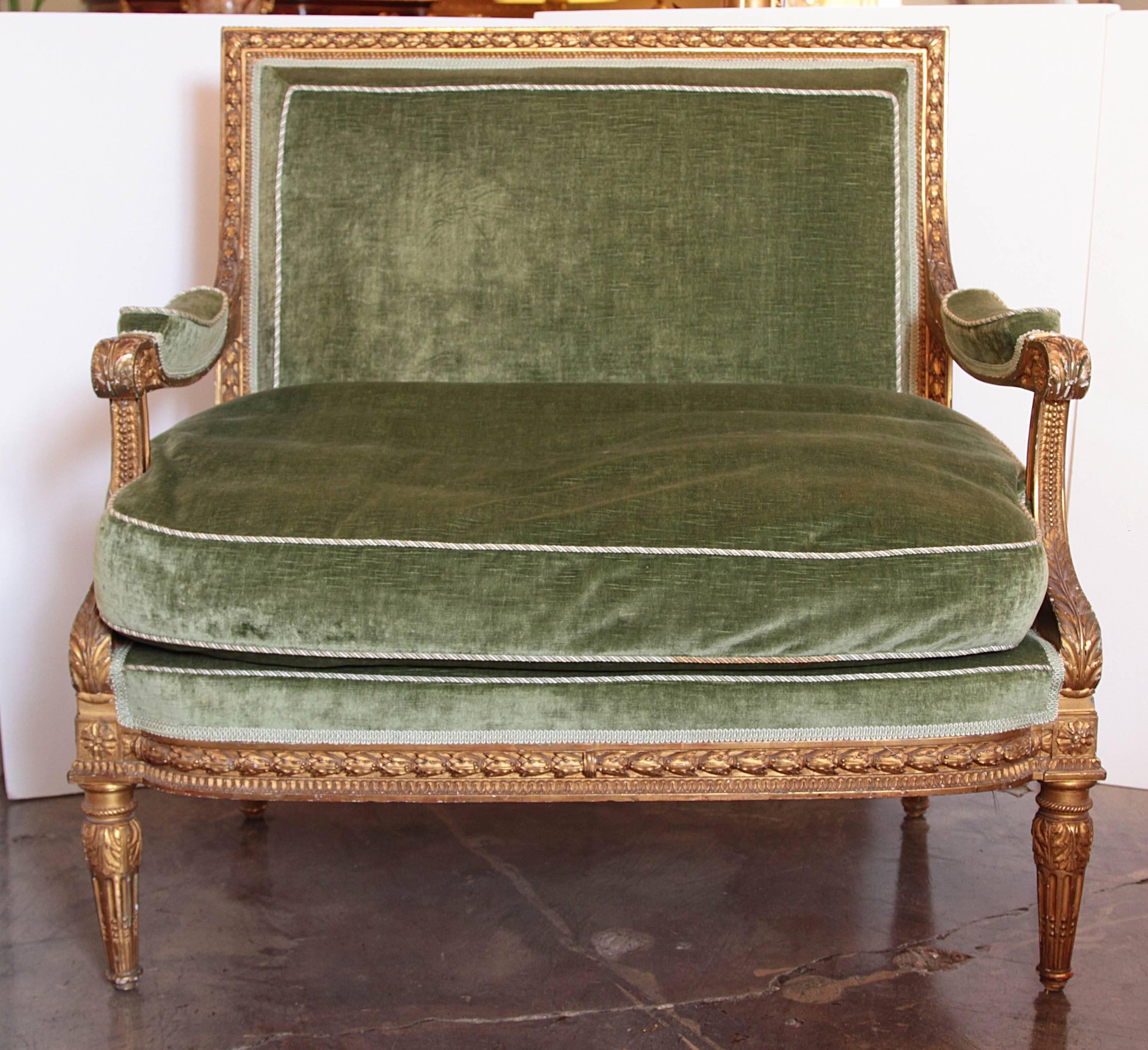 Pair of Early 19th century French Louis XVI gilt carved marquis. Original gilding and carving.