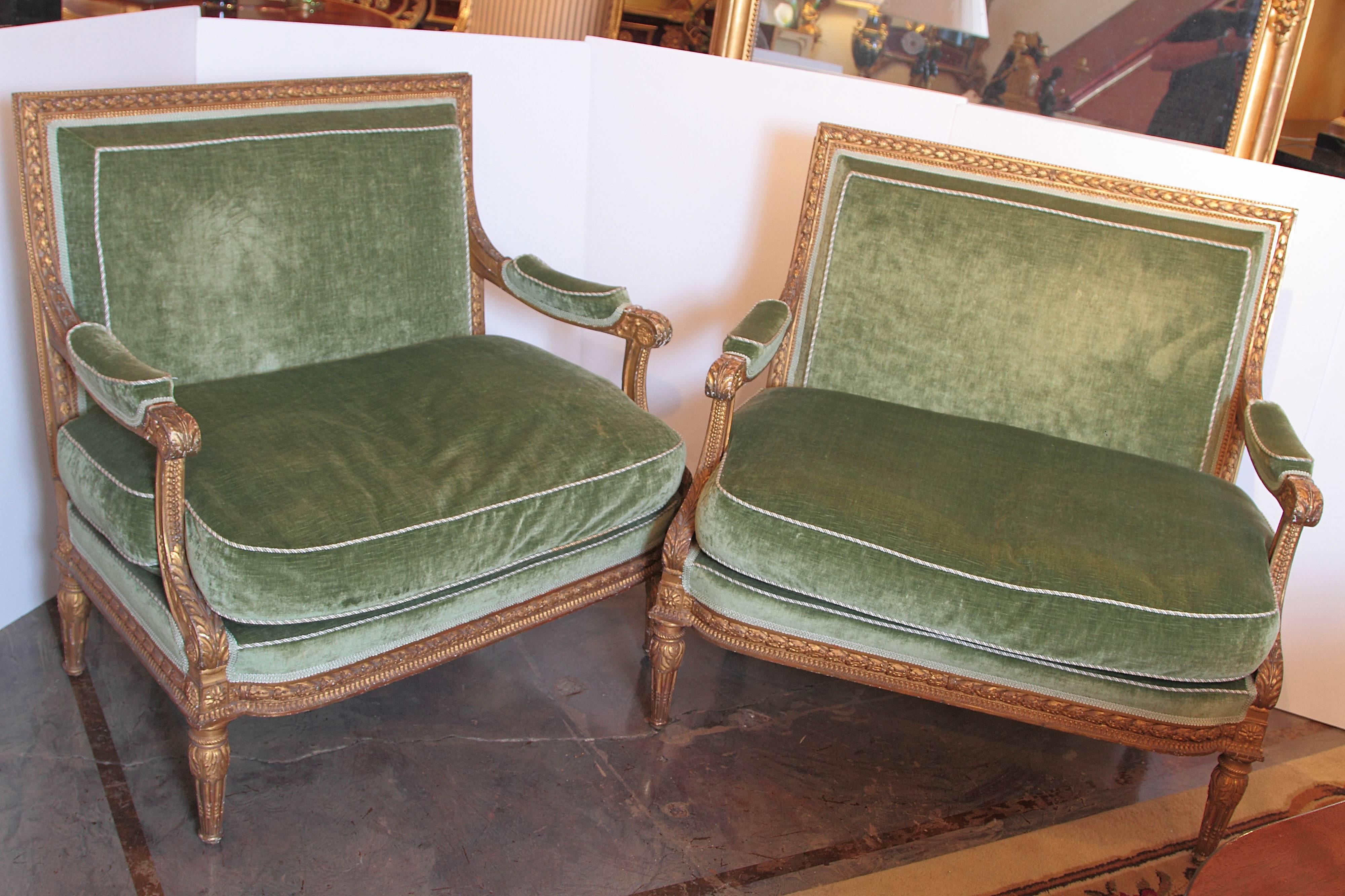 Giltwood Pair of 19th Century Very Fine and Rare French Louis XVI Marquis