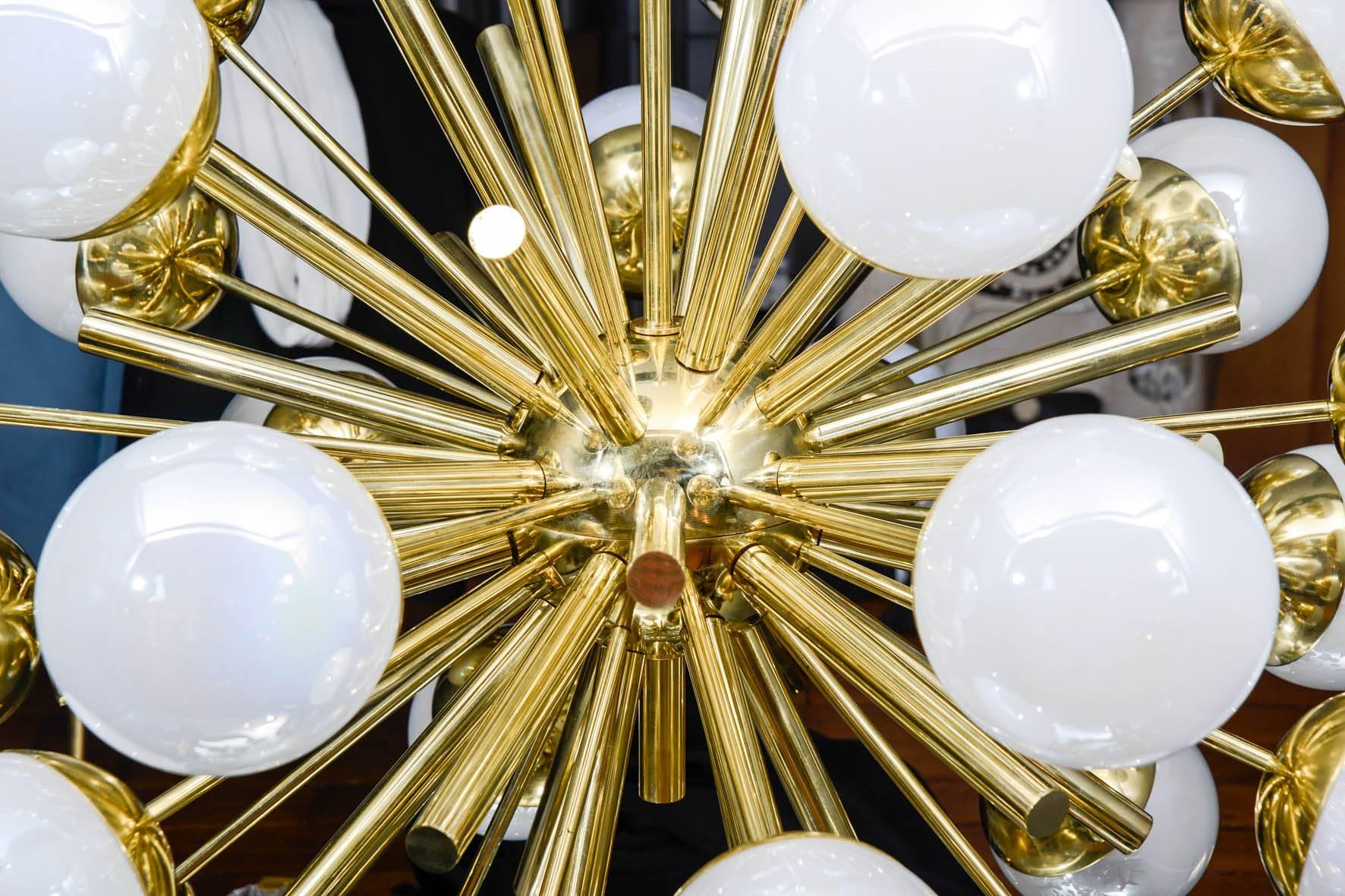 Mid-Century Modern Glustin Luminaires Sputnik Chandelier with Iridescent Globes For Sale