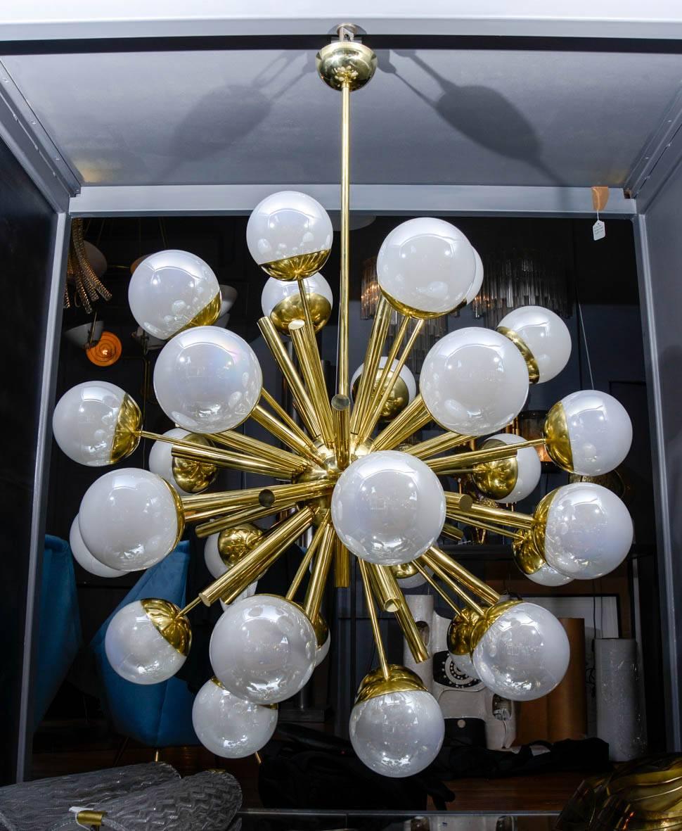 Contemporary Glustin Luminaires Sputnik Chandelier with Iridescent Globes For Sale