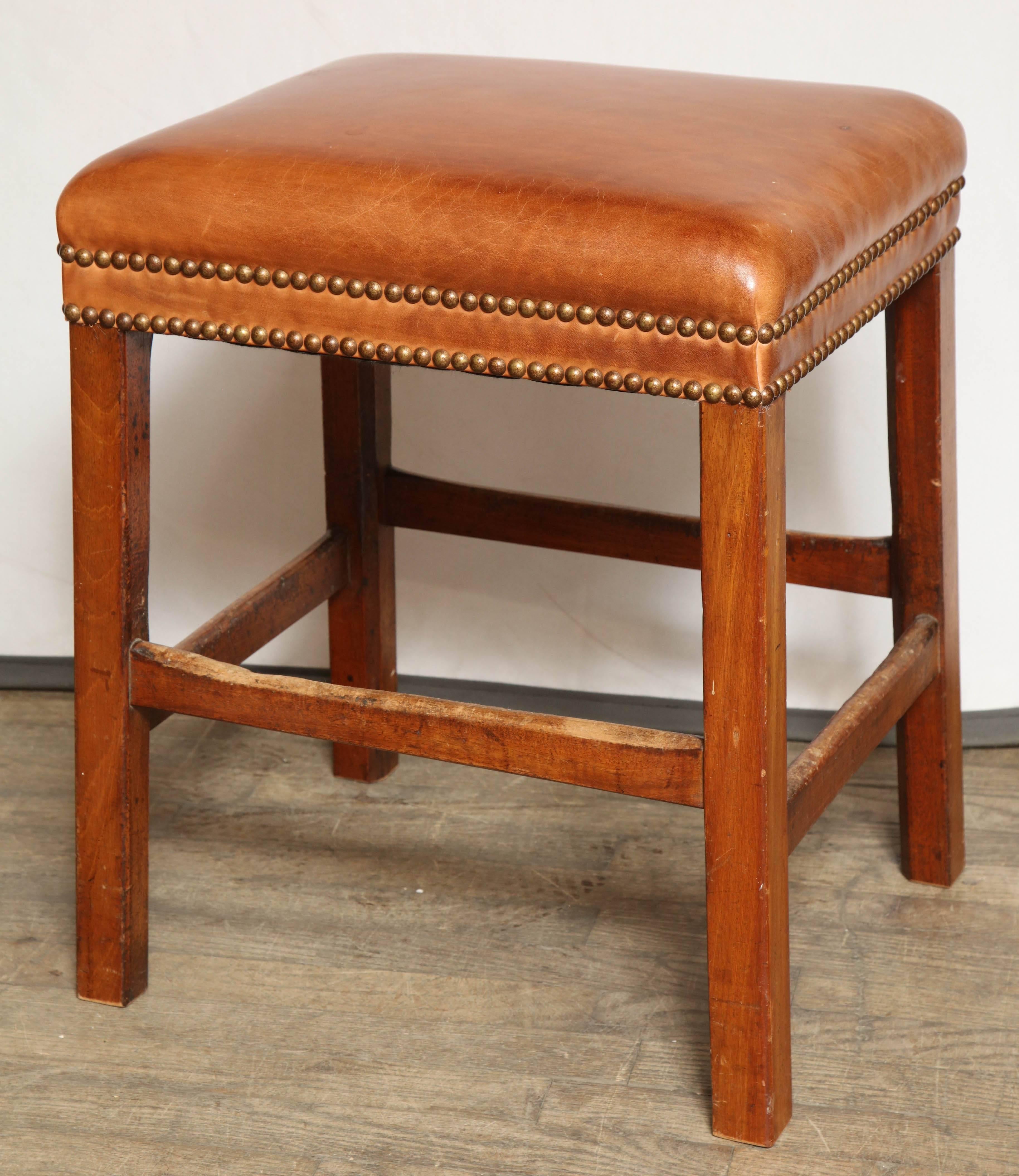 English Pair of Antique Stools with Leather Seats