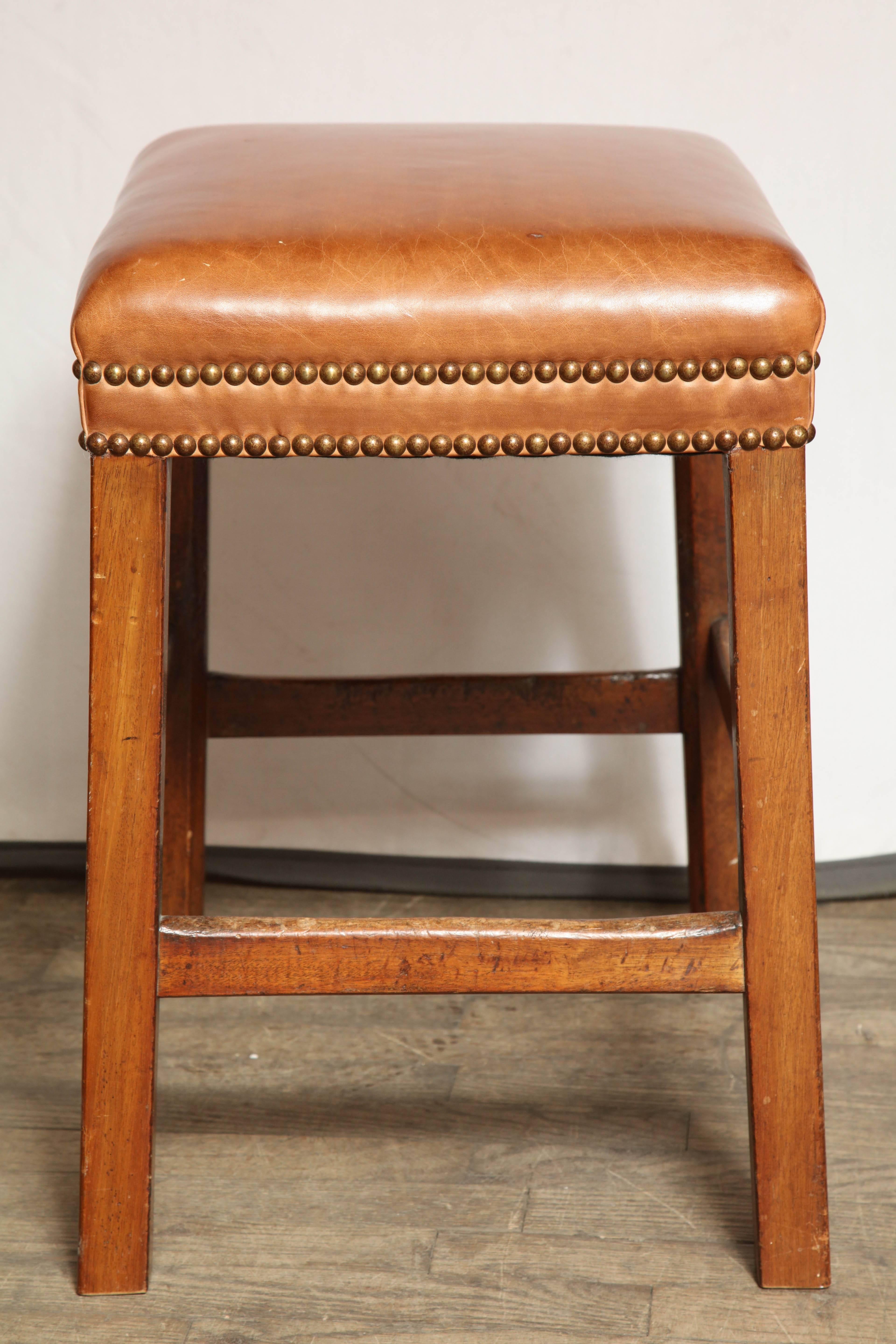 19th Century Pair of Antique Stools with Leather Seats