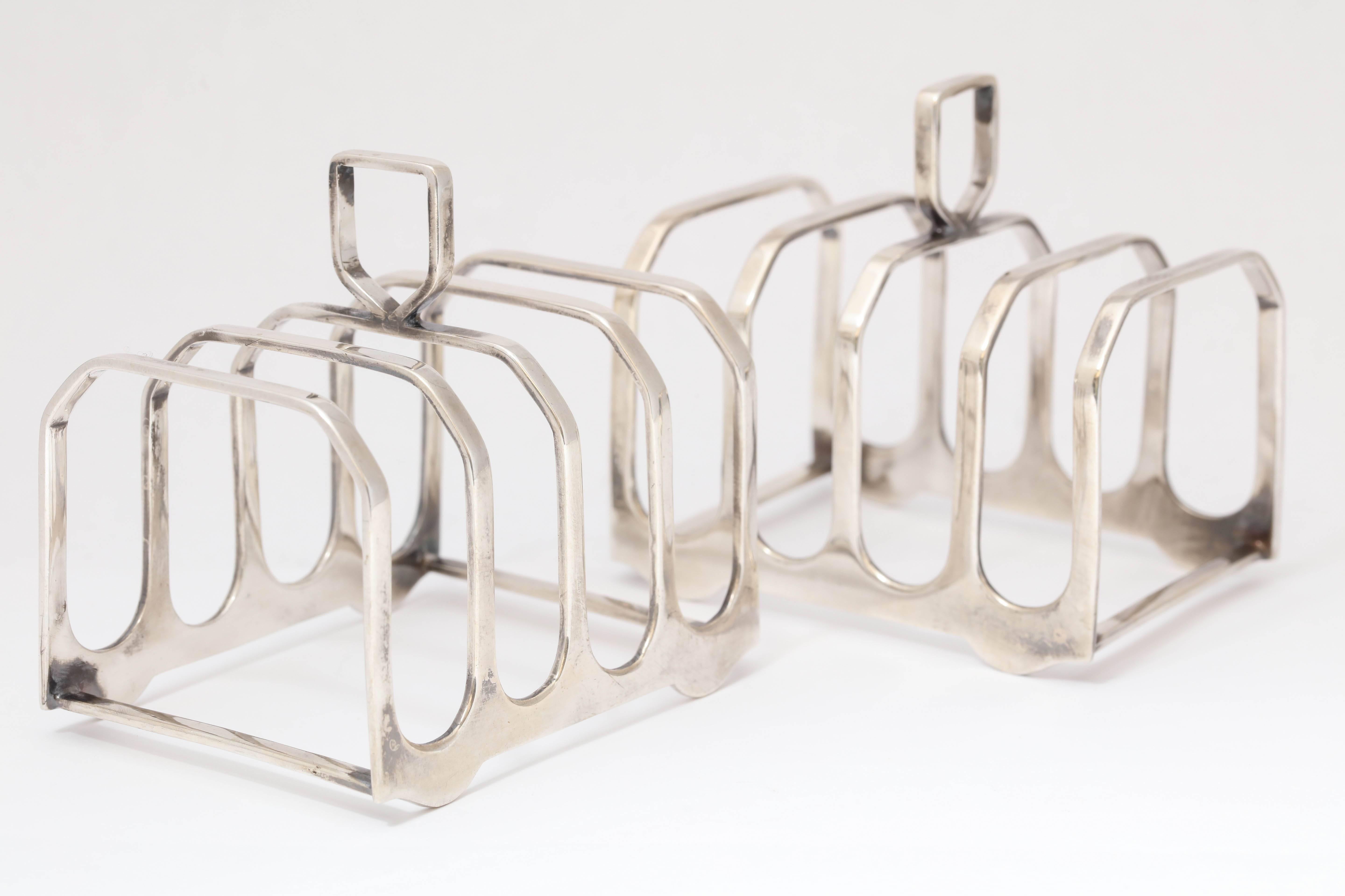 English Edwardian-Style Pair of Sterling Silver Toast Racks