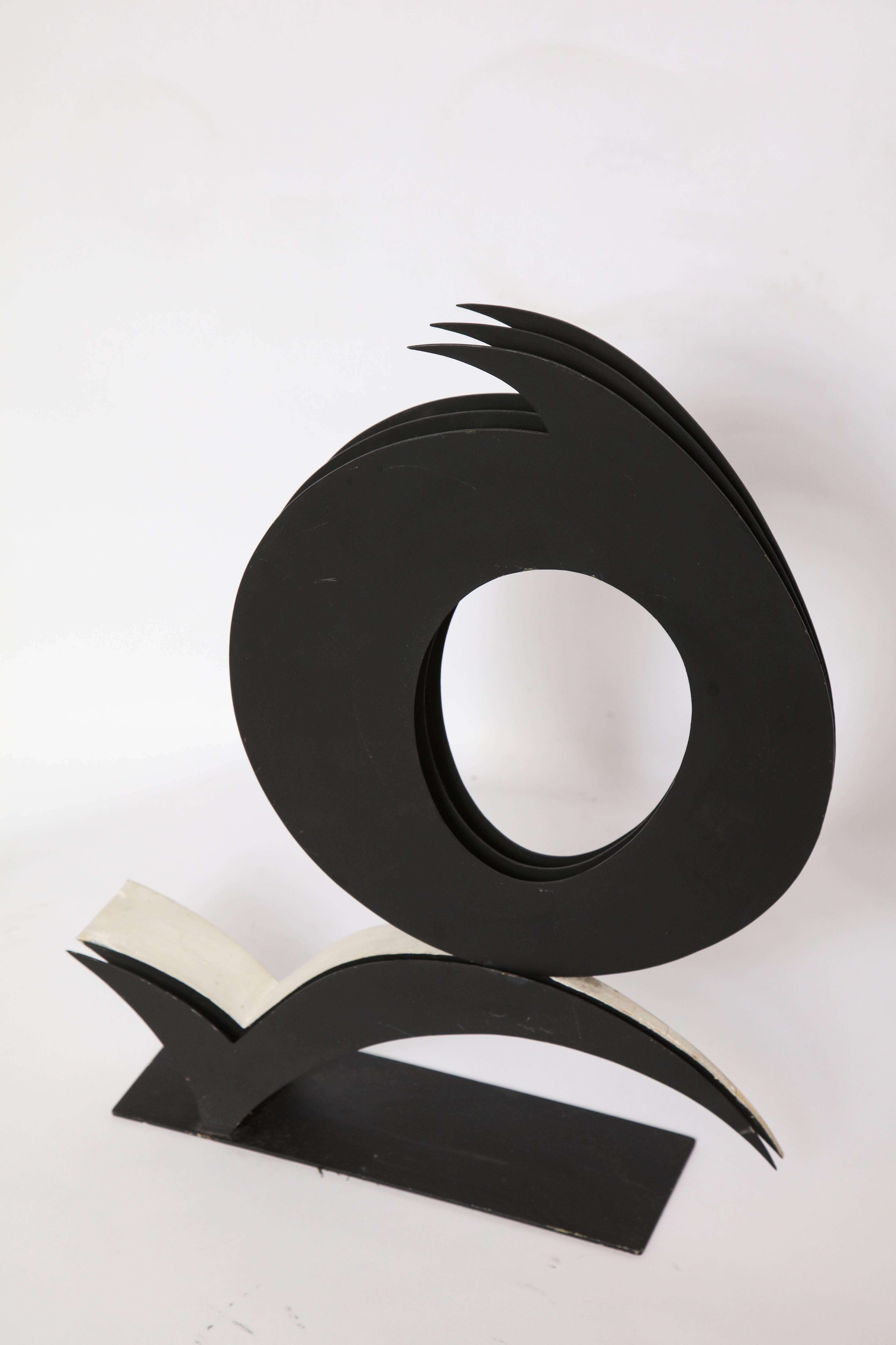 Abstract sculpture steel signed Harriet Feigenbaum 1960s Ruth White Gallery Title Void.