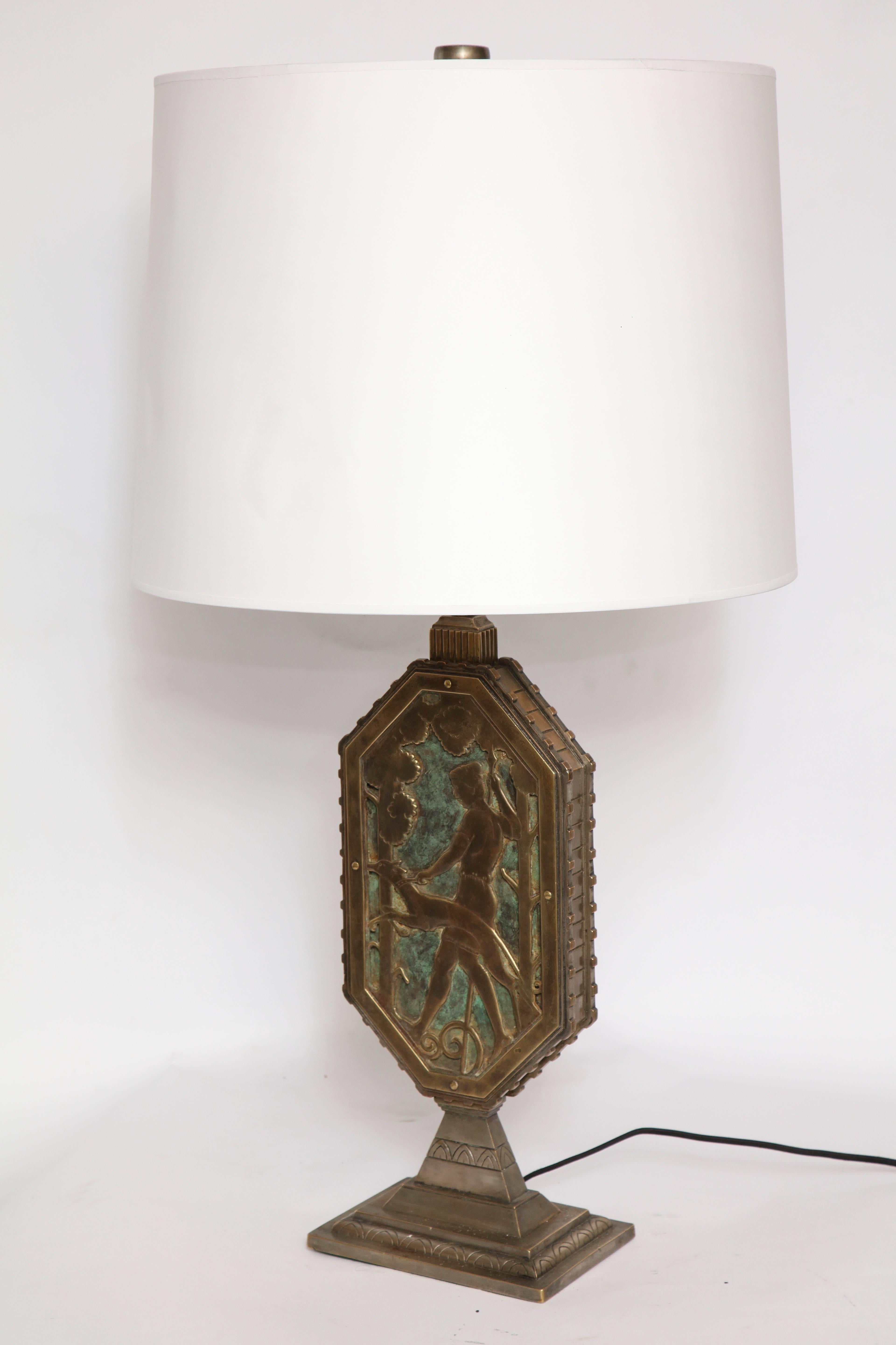 Polished Oscar B Bach Art Deco Table Lamp, circa 1920s