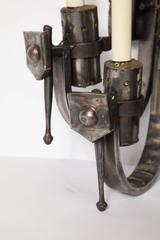 Sconces Pair Brutalist Mid Century Modern wrought iron 1970's
