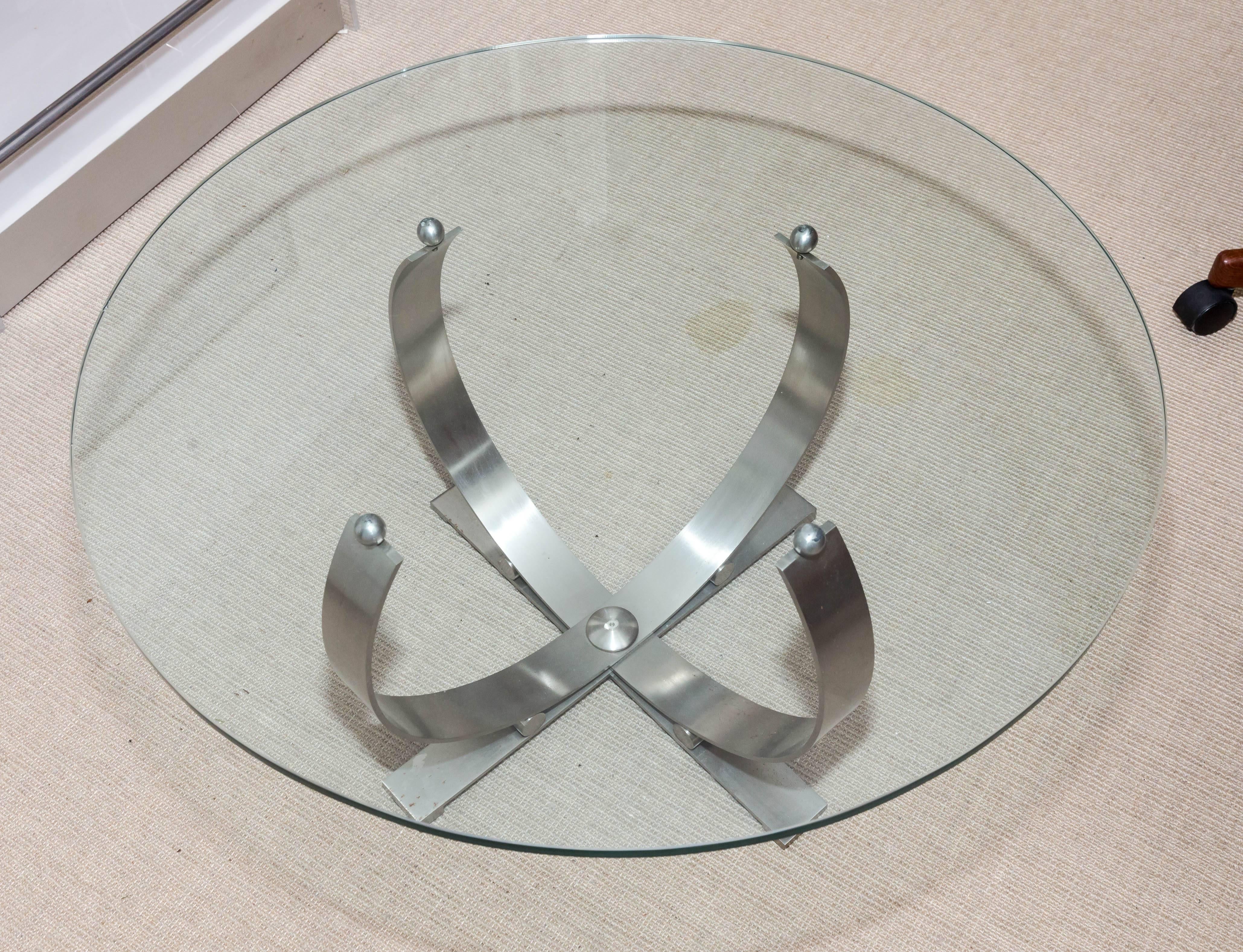 Pair of round Mid-Century stainless steel and glass occasional attributed to Pace.