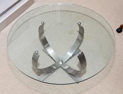 Pair of Round Mid-Century Stainless Steel and Glass Occasional Tables