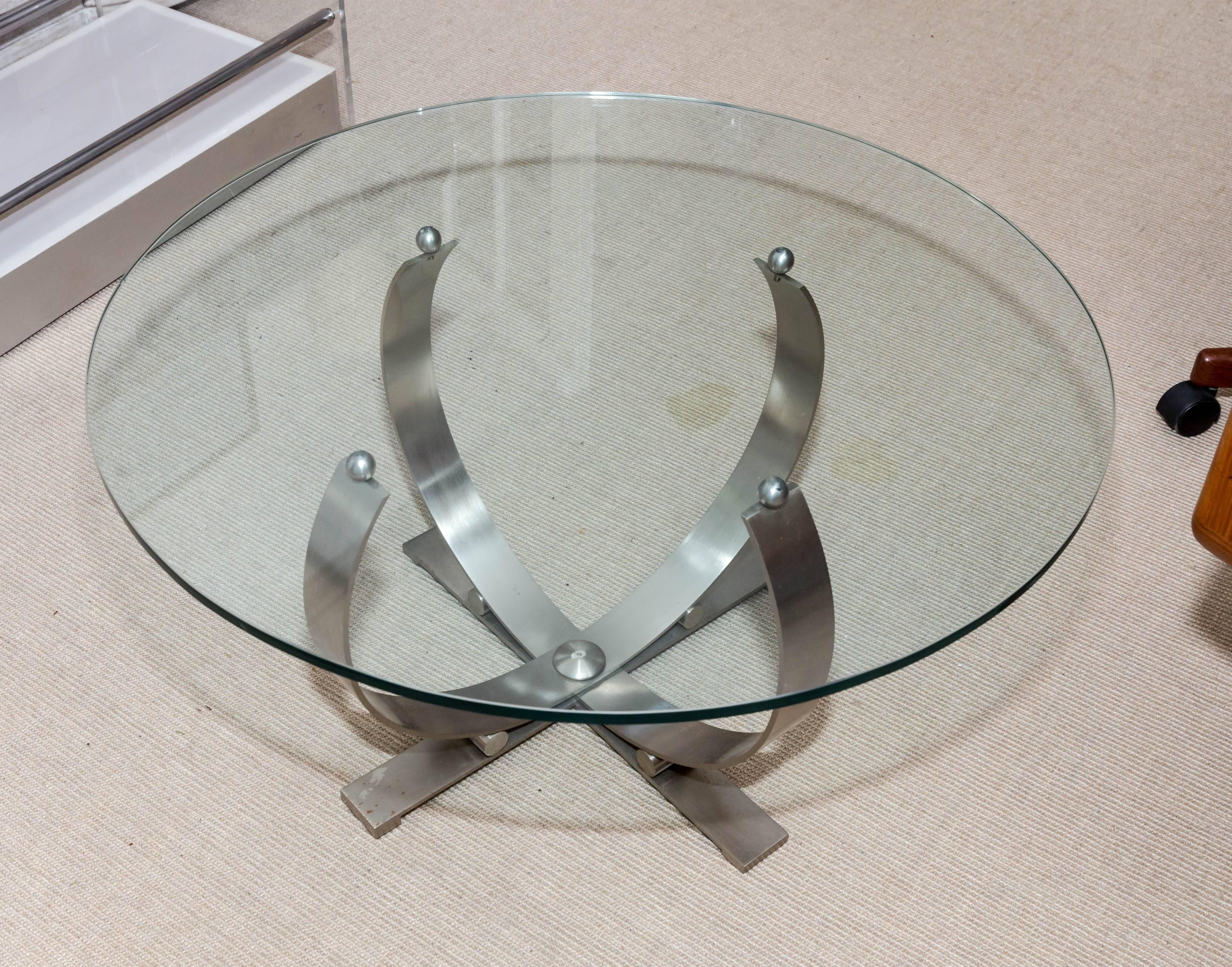 Mid-Century Modern Pair of Round Mid-Century Stainless Steel and Glass Occasional Tables For Sale