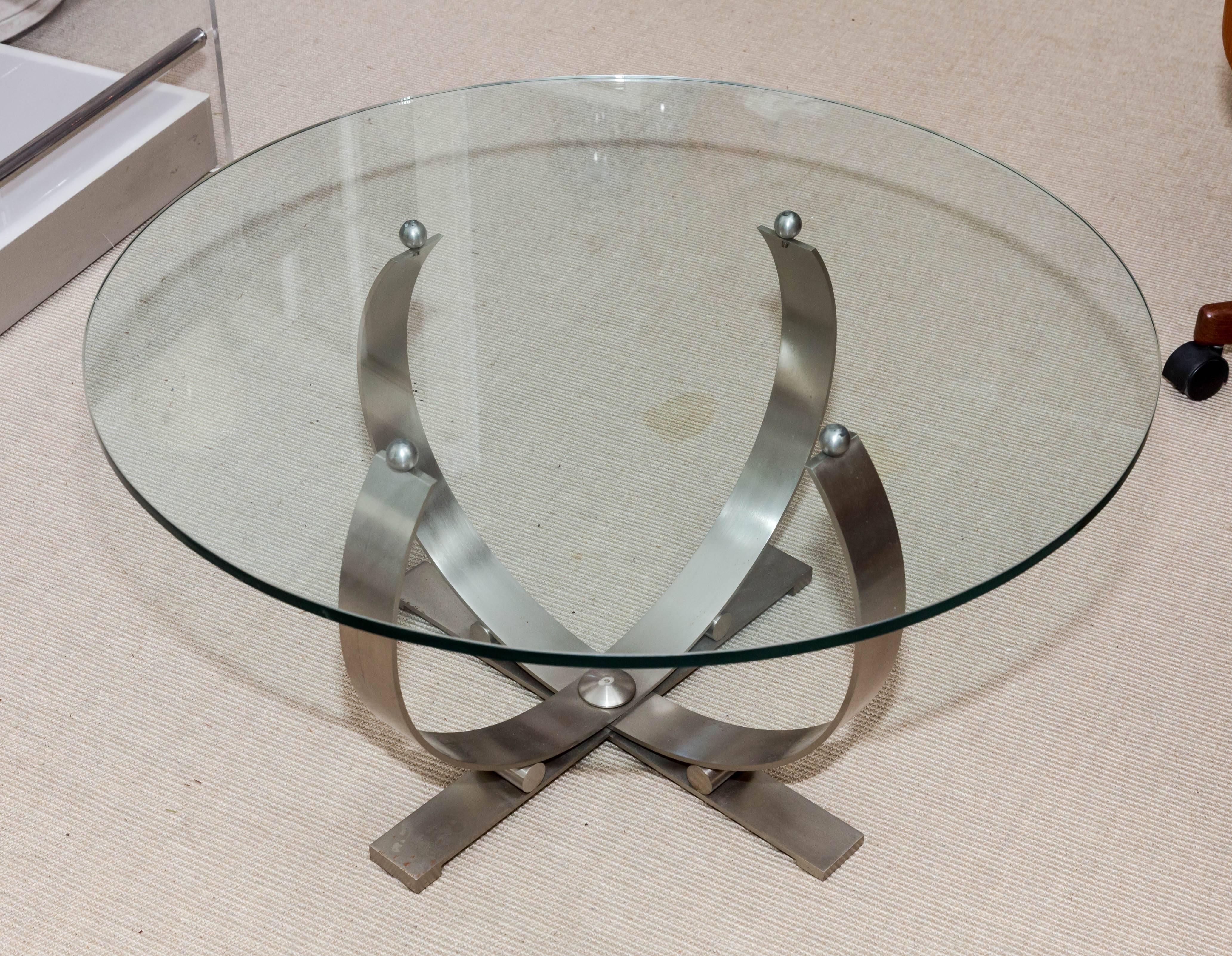 Pair of Round Mid-Century Stainless Steel and Glass Occasional Tables In Excellent Condition For Sale In Water Mill, NY