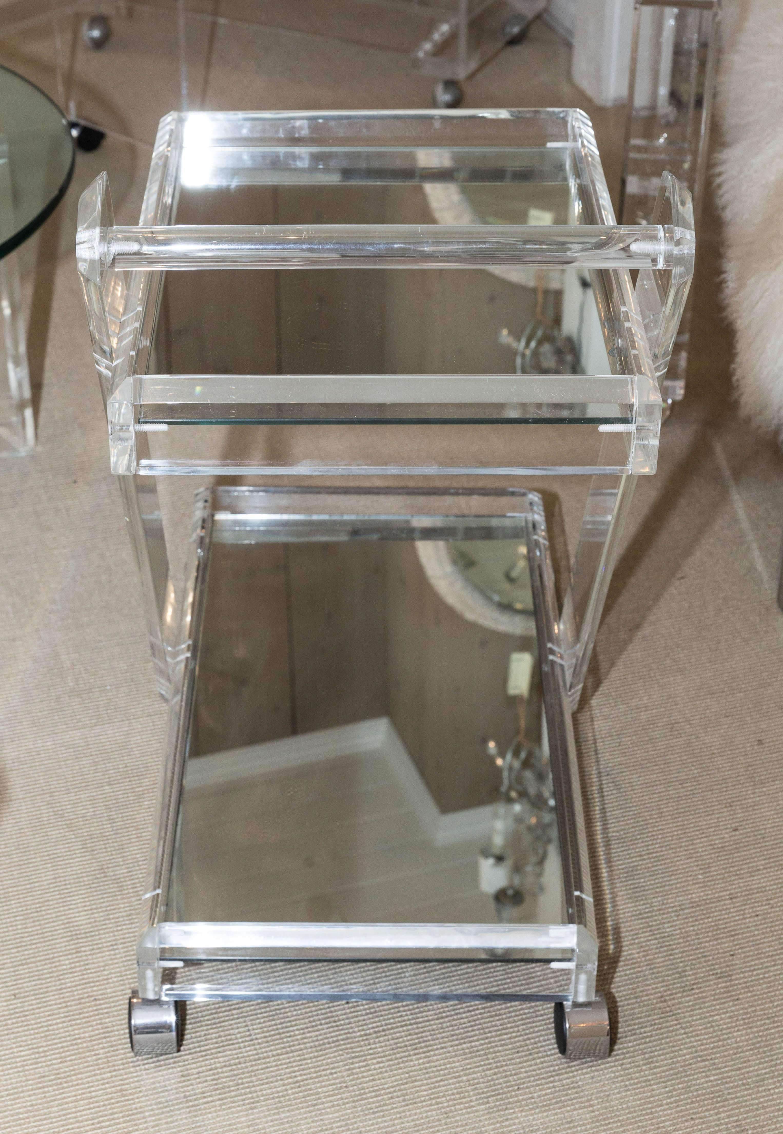 Mid-Century Lucite Tea Cart with Two Mirrored Shelves 1