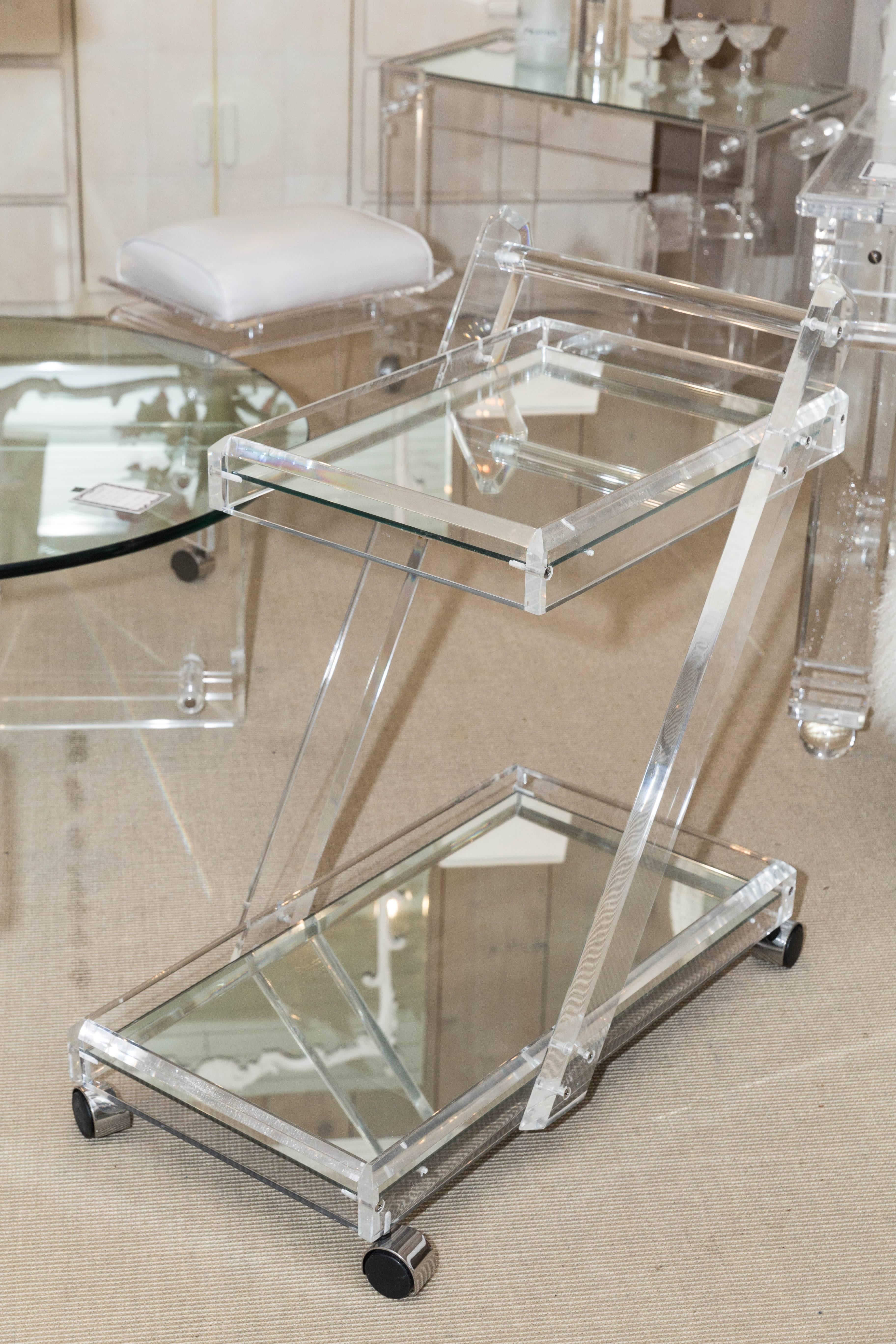 Mid-Century Lucite Tea Cart with Two Mirrored Shelves 2