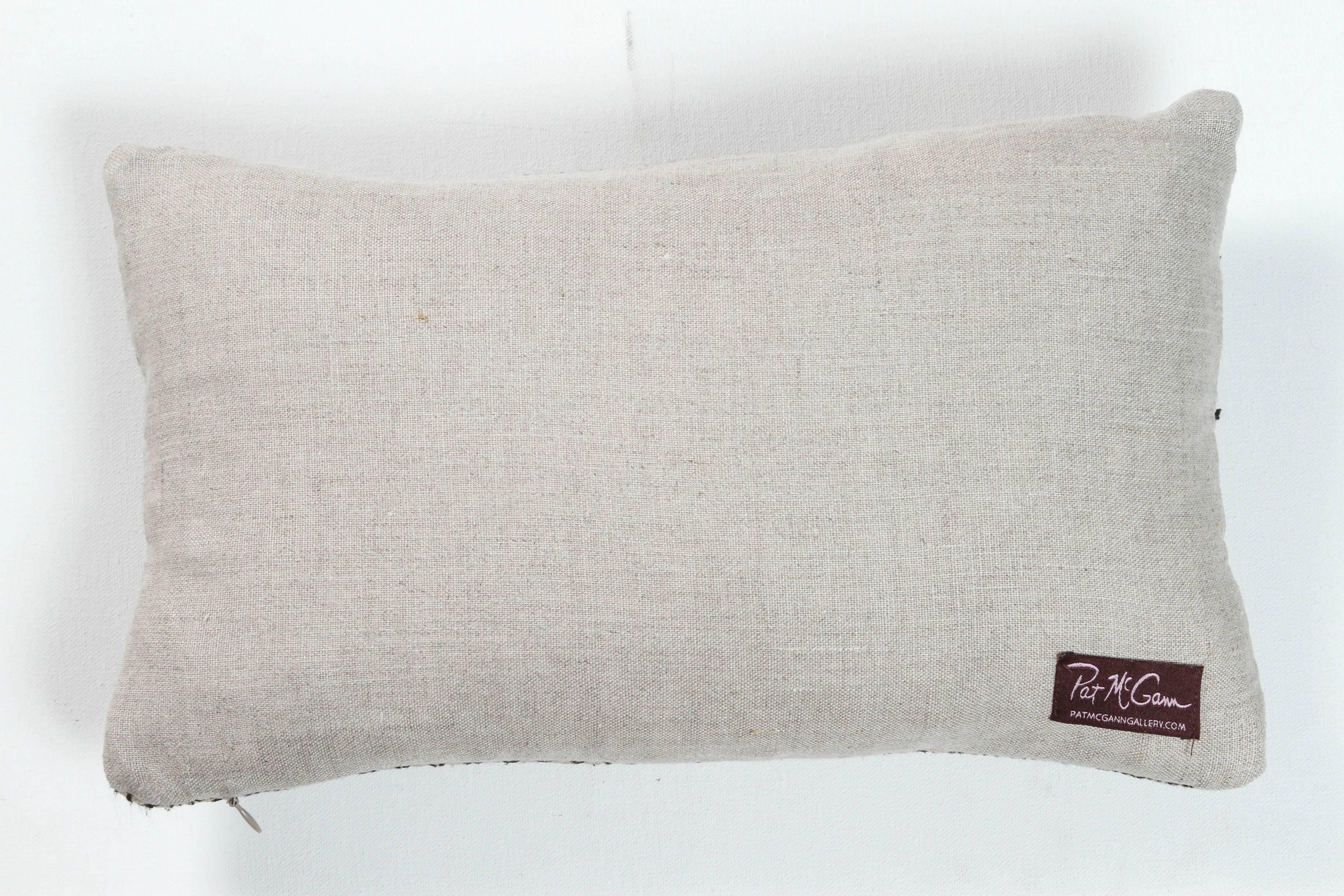 Afghani Nuristan Lumbar Pillow. Black, Ivory, Pink, Fuchia and Gold.  In Good Condition For Sale In Los Angeles, CA