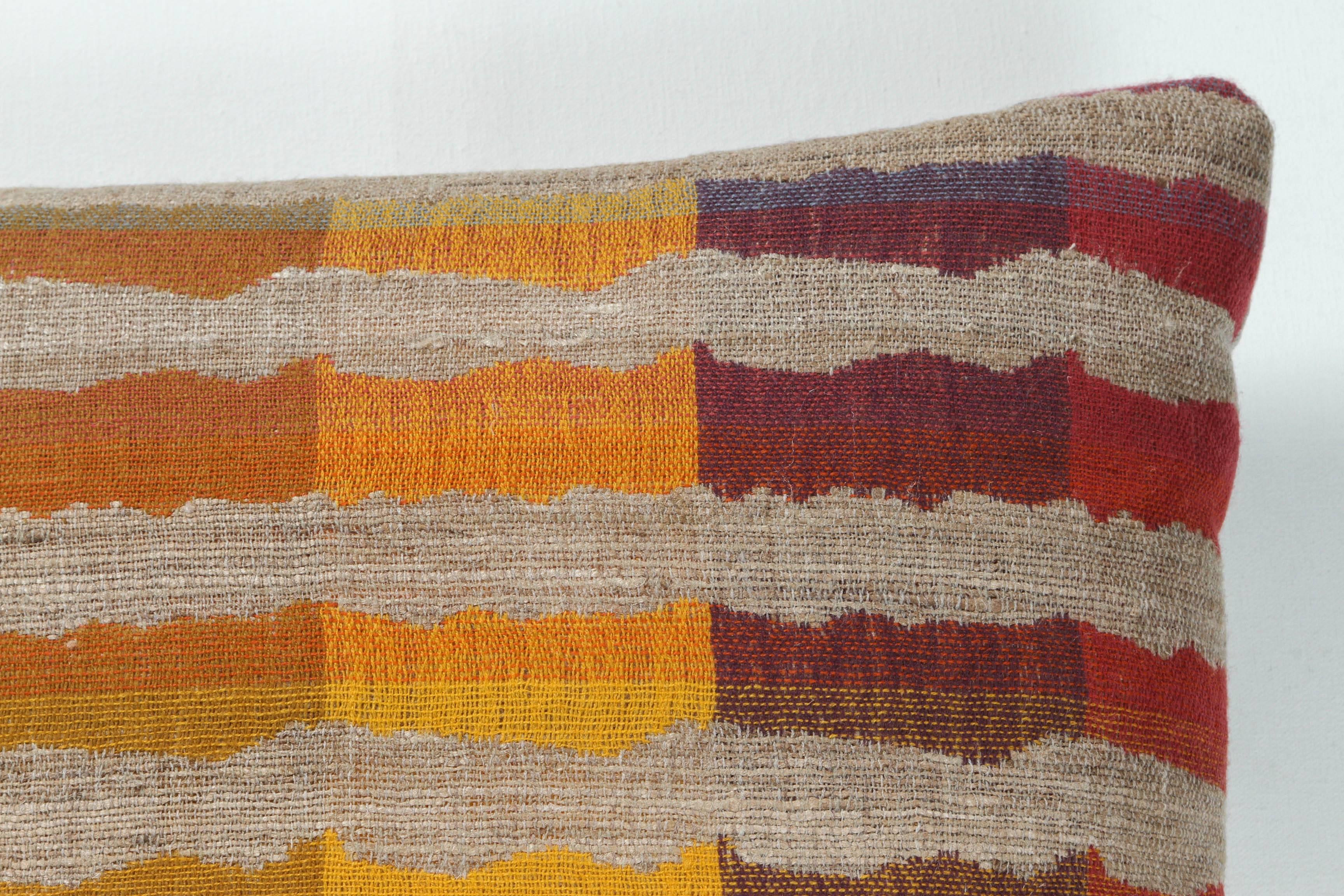 Indian Handwoven Pillow in Yellow, Red, Blue, Natural Beige and Green In Excellent Condition For Sale In Los Angeles, CA