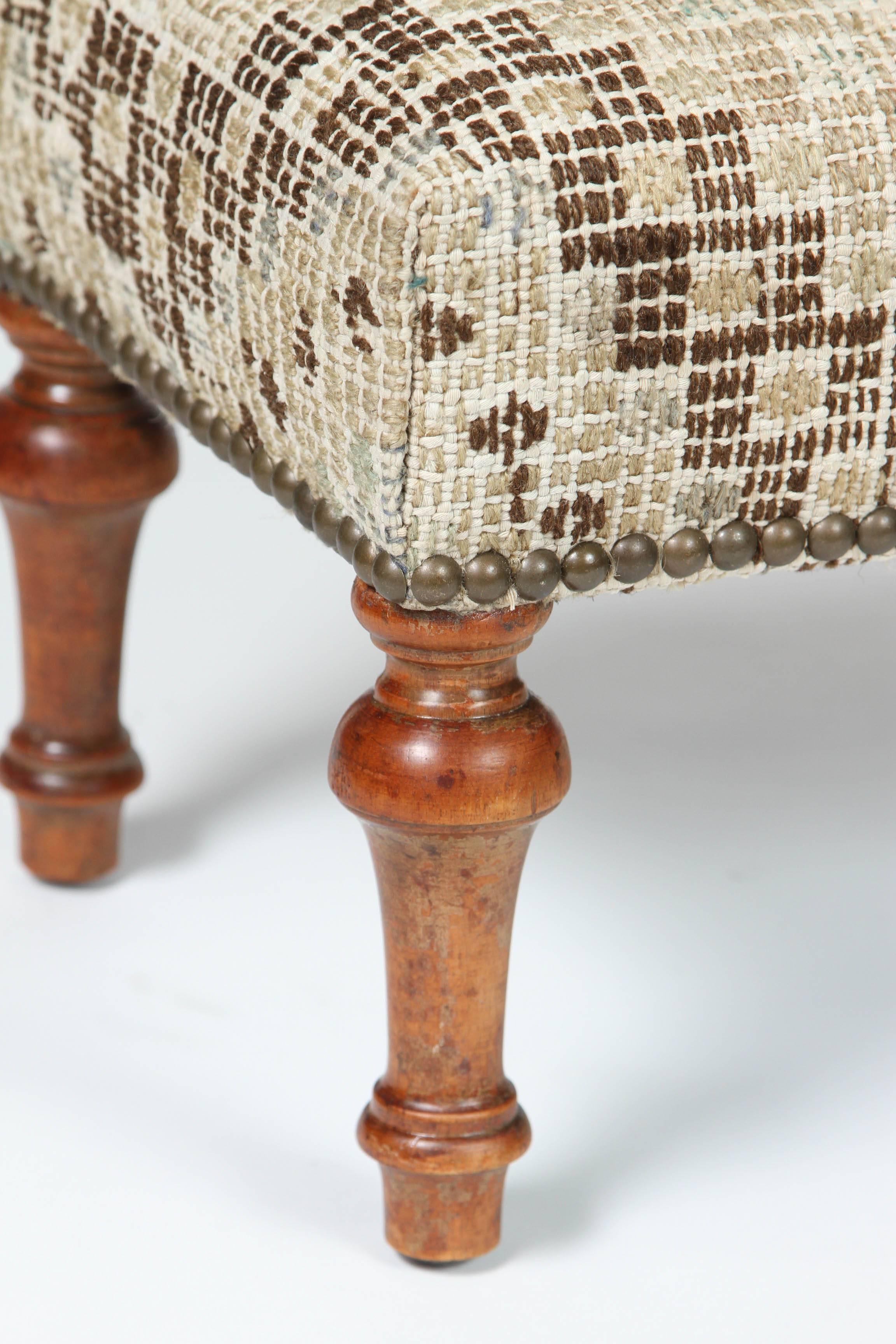 20th Century Vintage Footstool Newly Upholstered in Turkish Rug