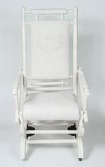 Antique Spring Rocking Chair with Custom Embroidery on Vintage Linen