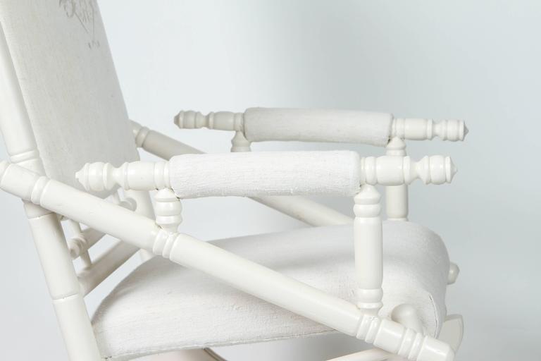 Antique Spring Rocking Chair with Custom Embroidery on Vintage Linen For Sale at 1stDibs vintage spring rocking chair antique rocking chair with springs leaf spring rocking chair