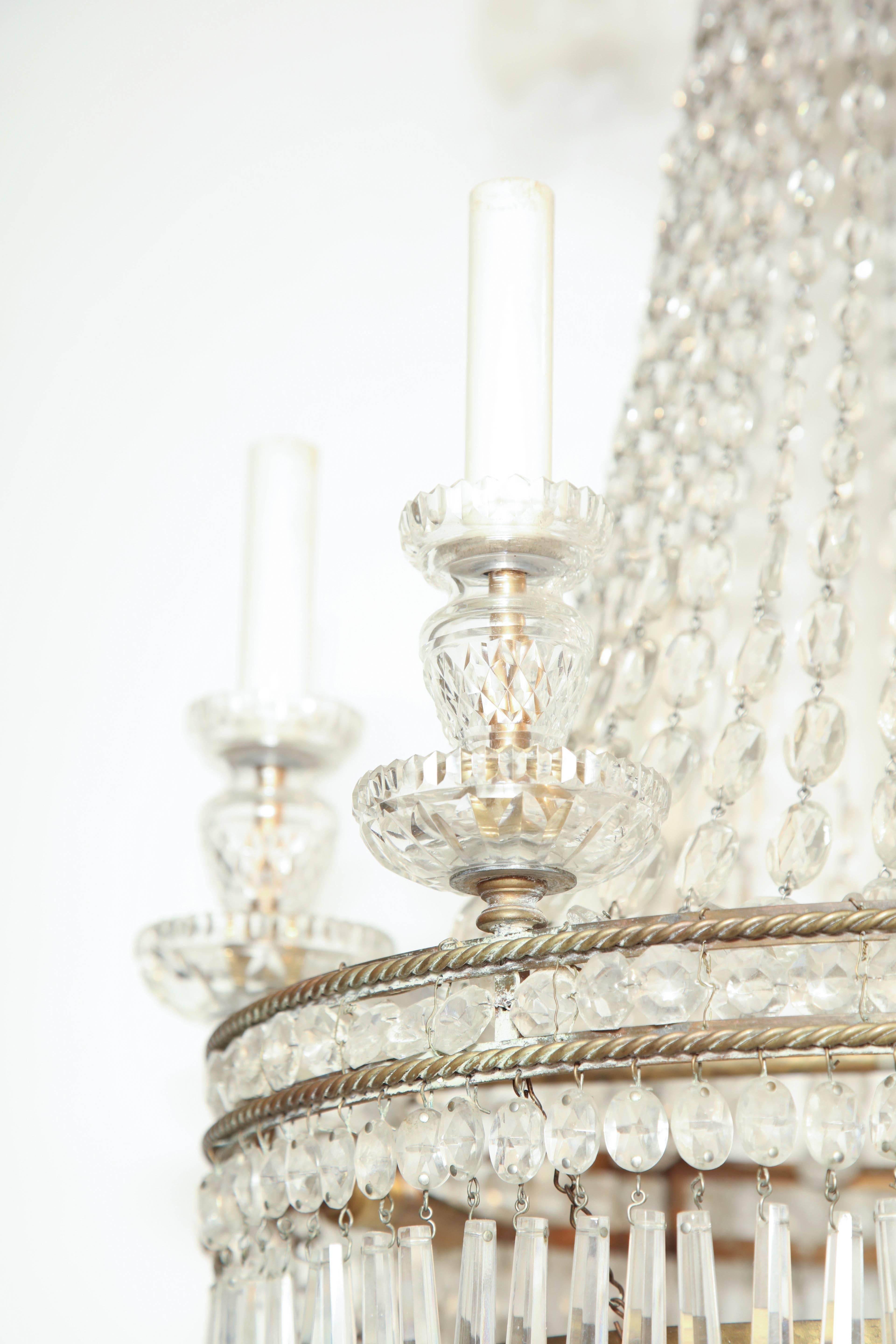 Louis XVI French Crystal and Bronze Six-Light Chandelier