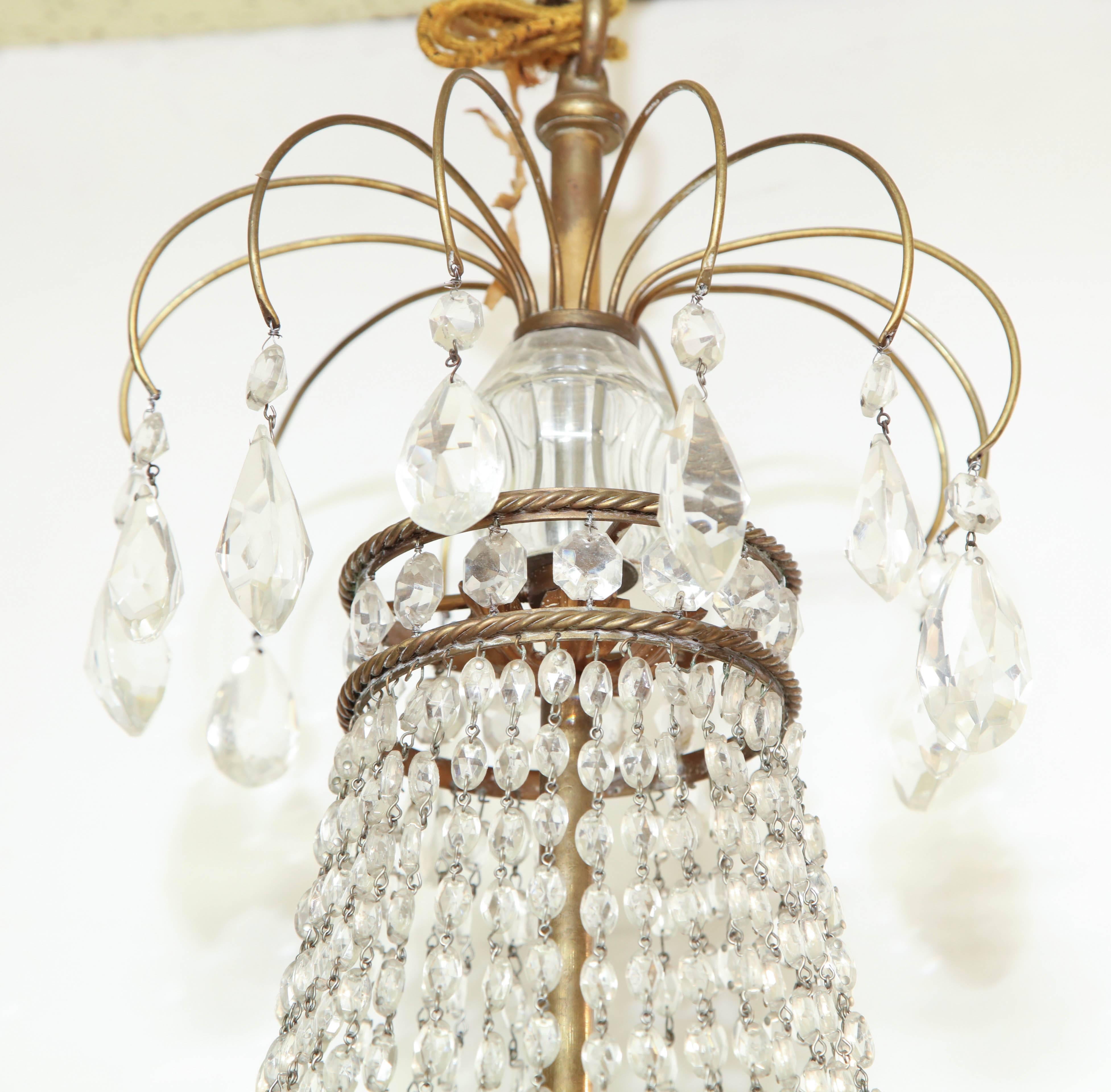 French Crystal and Bronze Six-Light Chandelier In Excellent Condition In Westwood, NJ