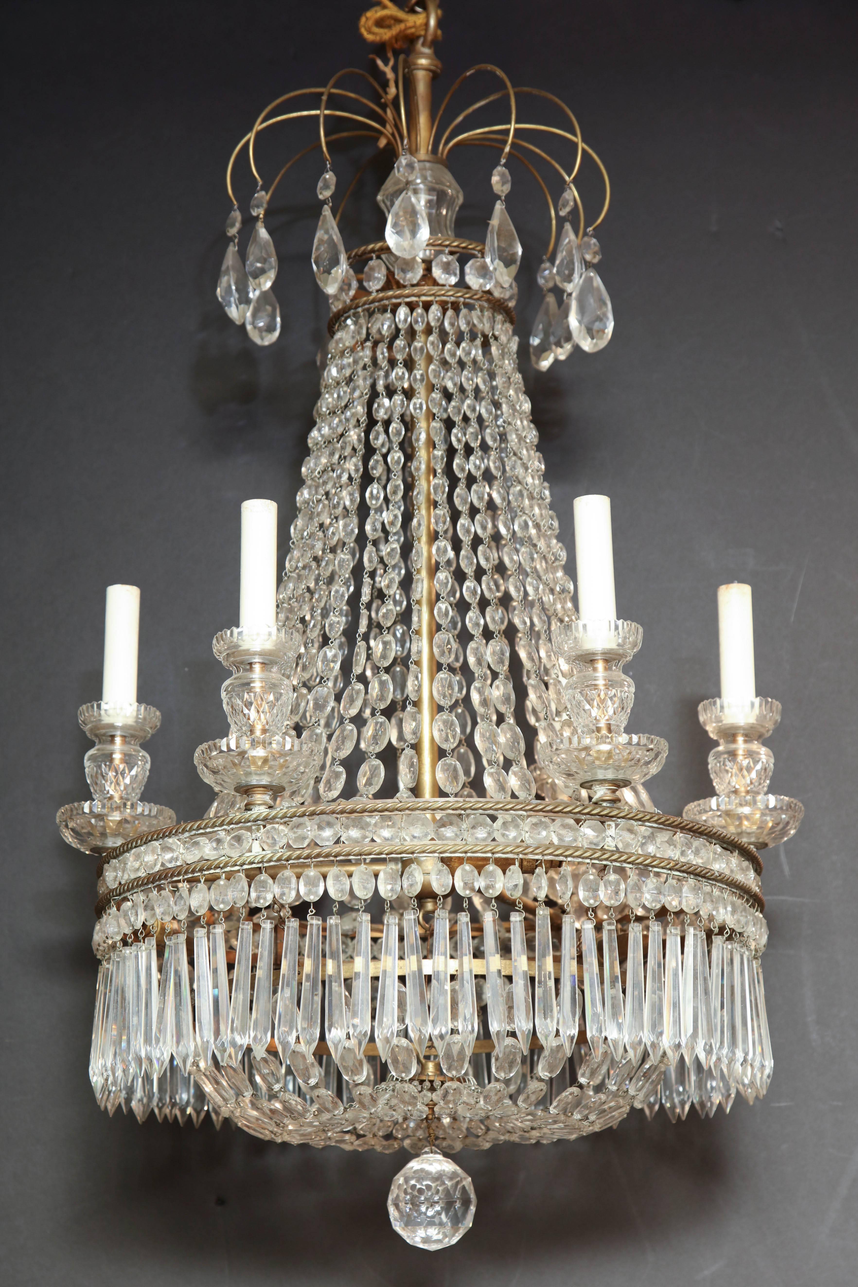 French Crystal and Bronze Six-Light Chandelier 2