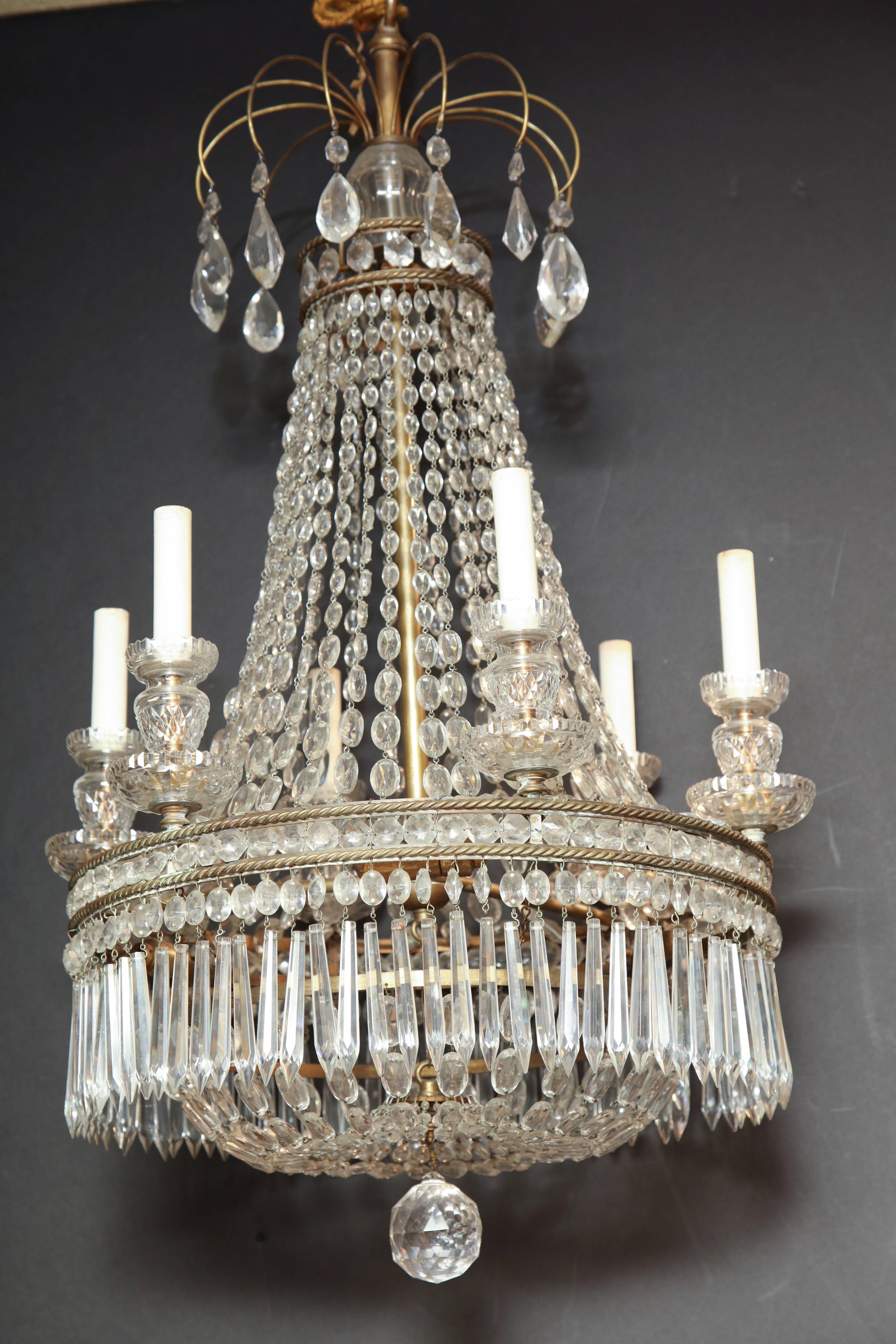 French Crystal and Bronze Six-Light Chandelier 3