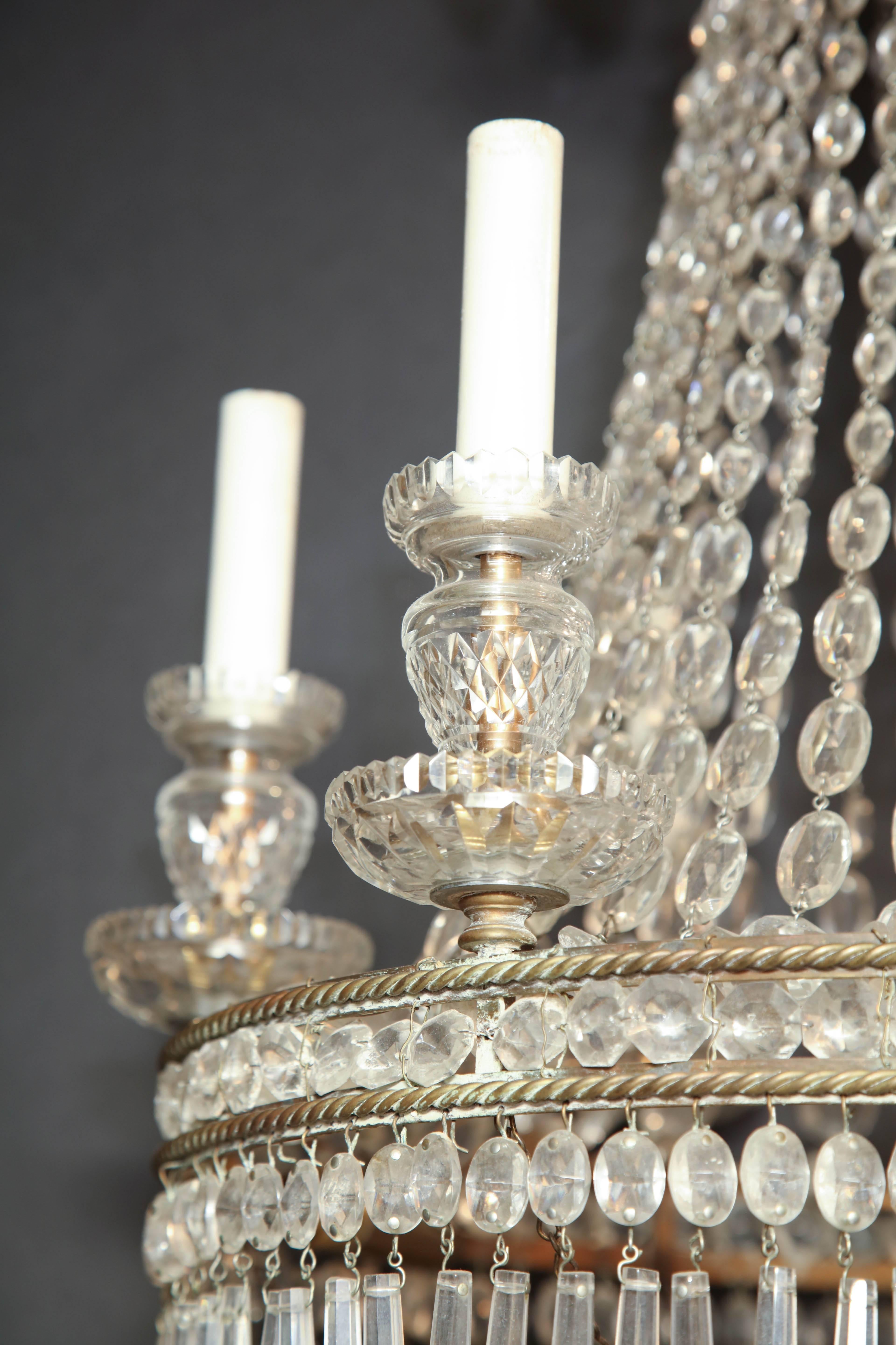 French Crystal and Bronze Six-Light Chandelier 4