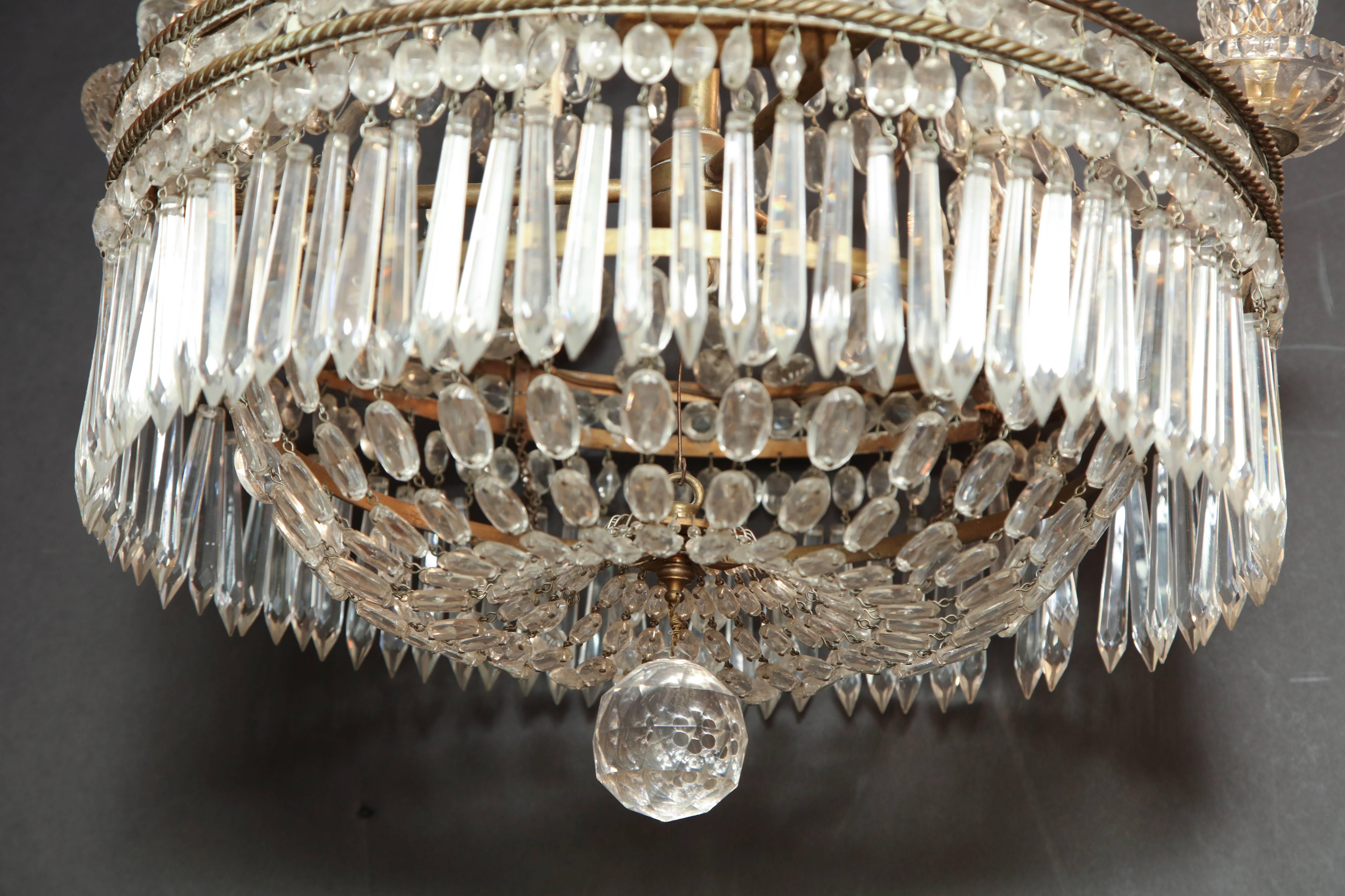 French Crystal and Bronze Six-Light Chandelier 5