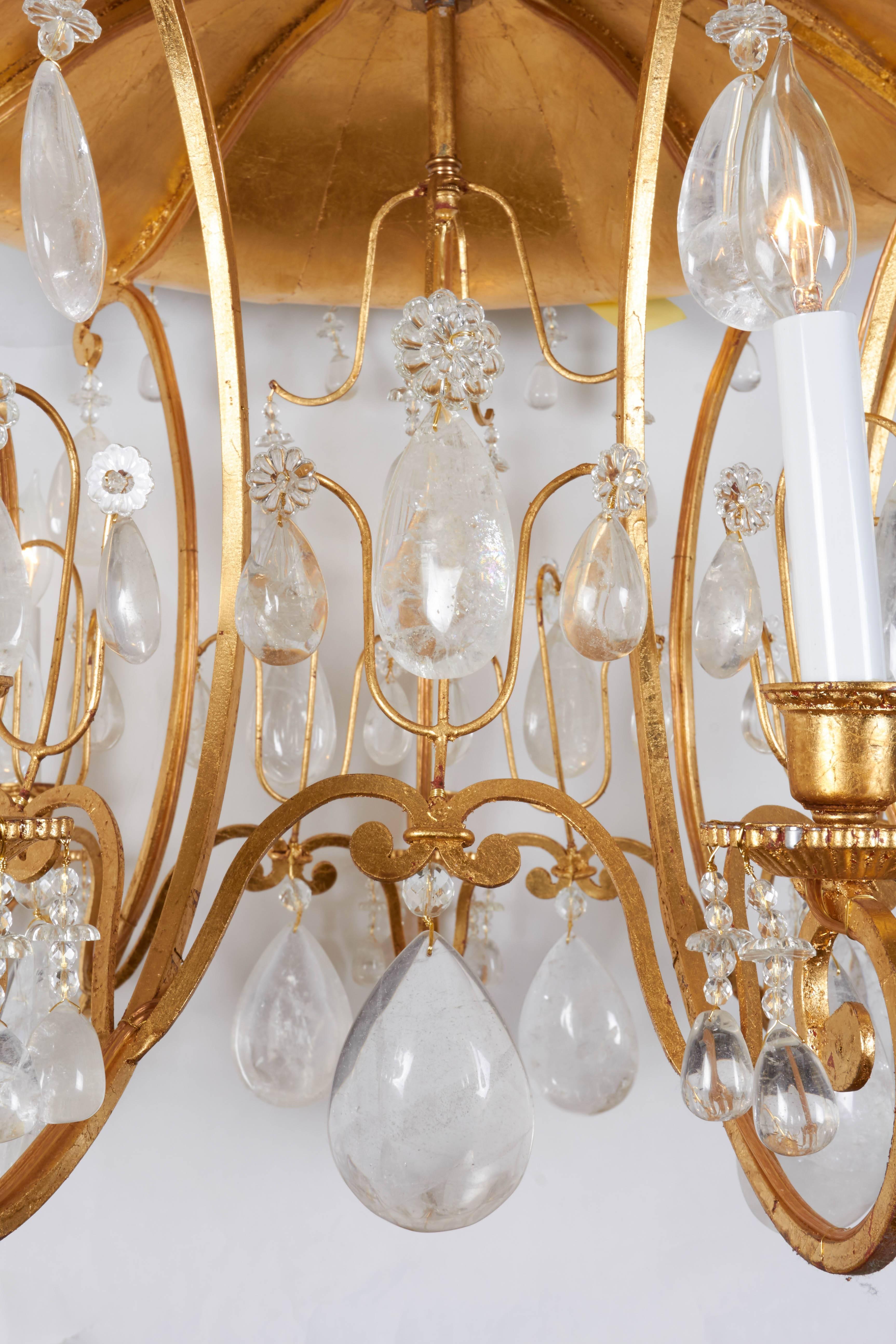 New Gilt Metal and Rock Crystal Chandeleir in the Manner of Maison Bagues In Excellent Condition In New York, NY