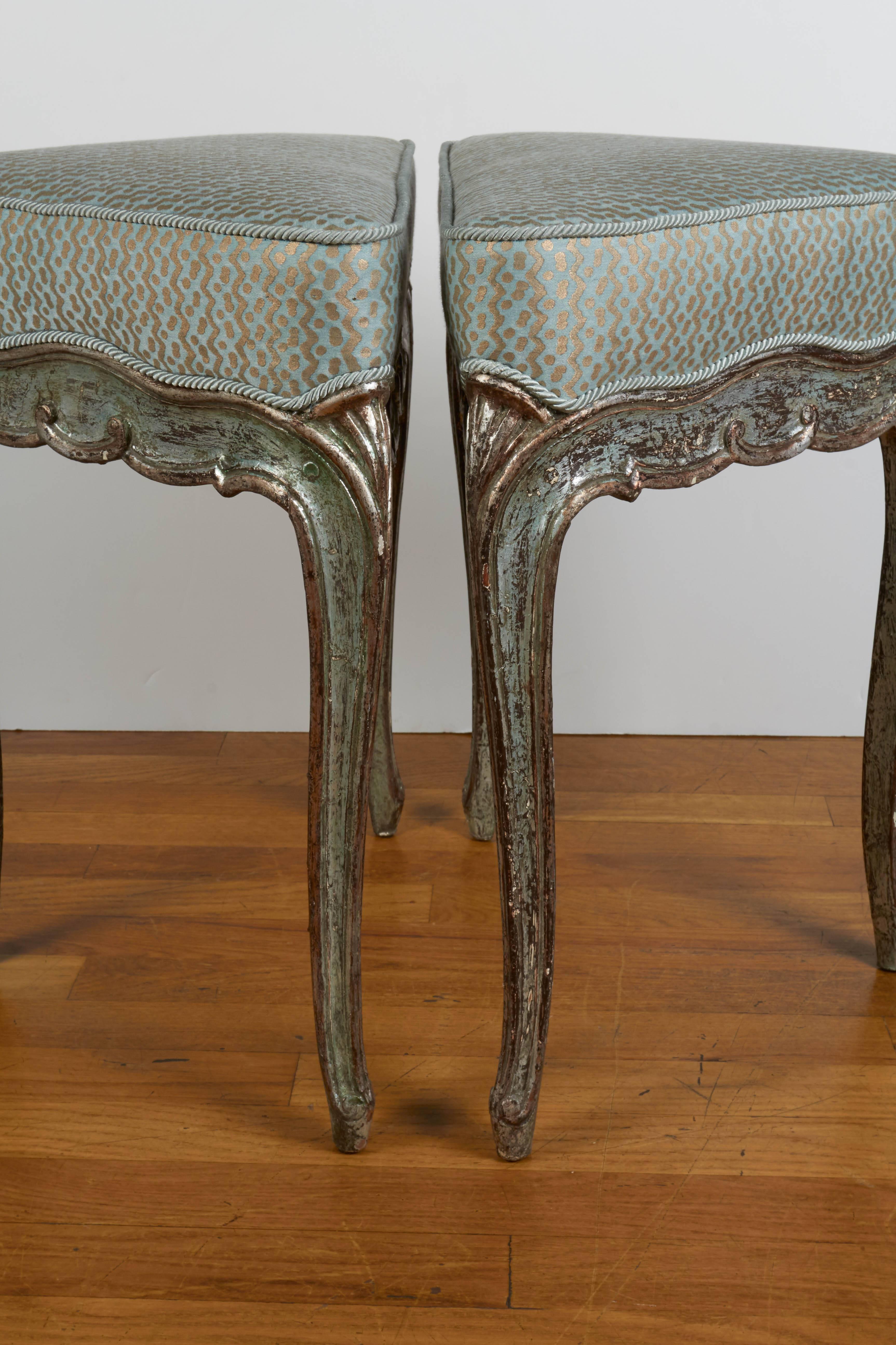 Early 20th Century A Pair of Italian Silvered Triangle Form Benches 