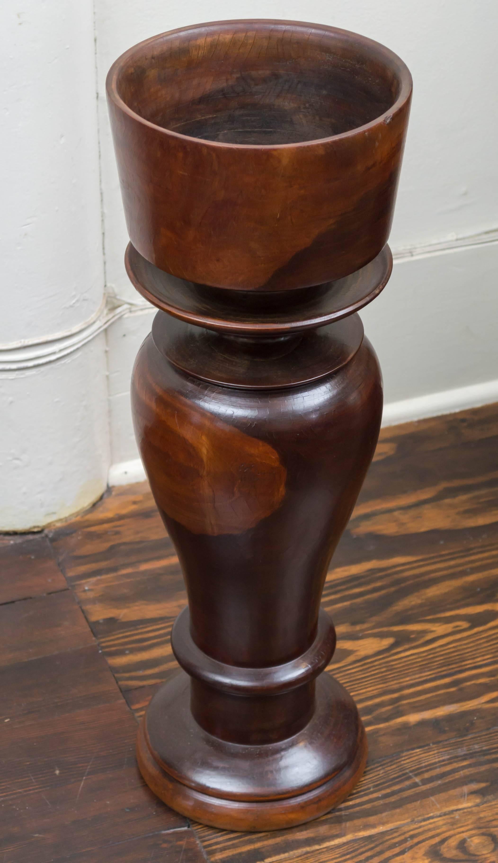Late 19th Century Anglo Indian, massive baluster turned, lignum-vitae pot pourri stand. Circa 1880.
Lignum-vitae ( iron wood ) is massively dense and the hardest wood known. It has a striking contrasting figured pattern. These vessels were