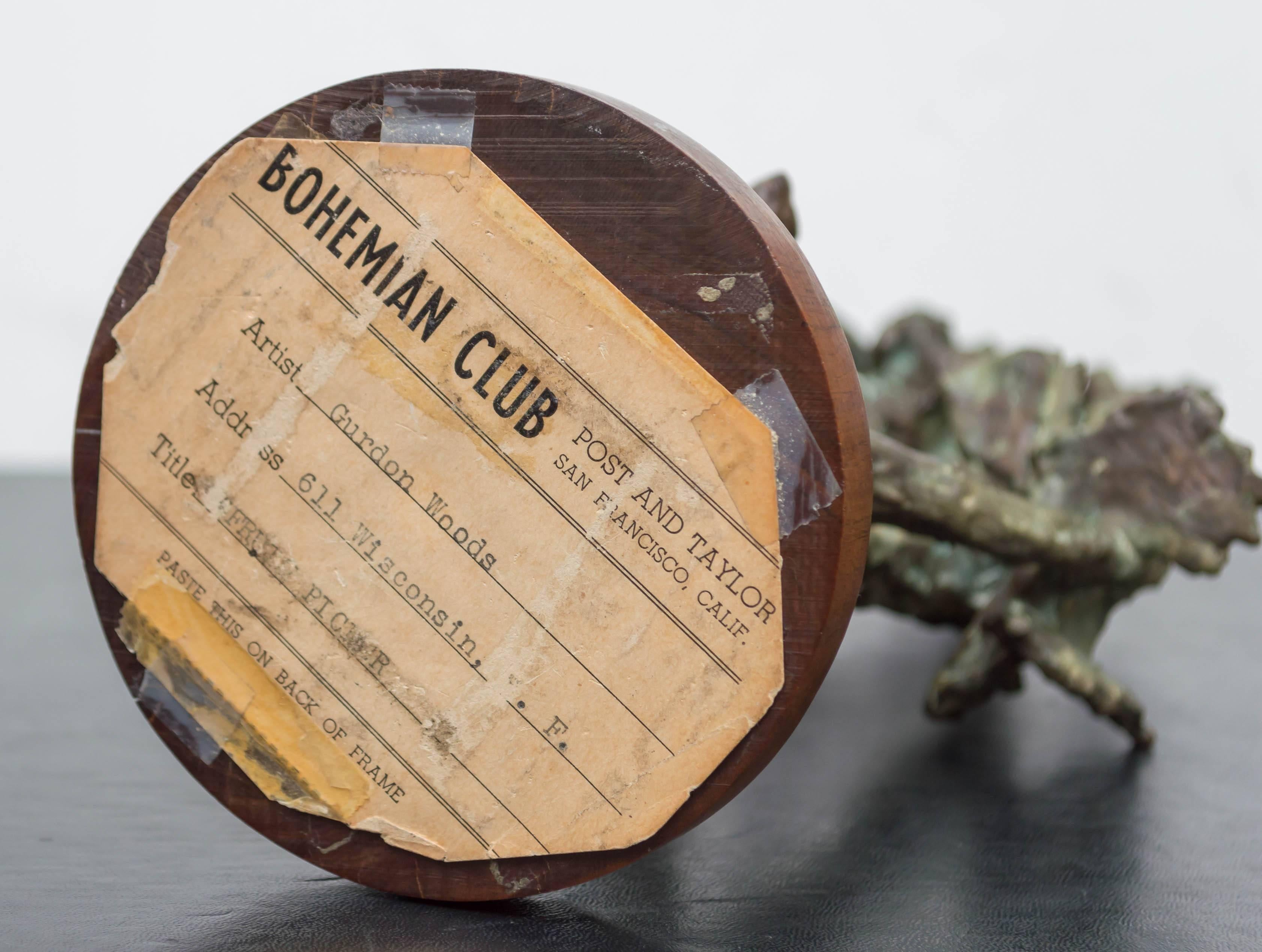 Figure en bronze abstrait intitulée « Fruit Picker » par Gurdon Woods S F, Bohemian Club en vente 1