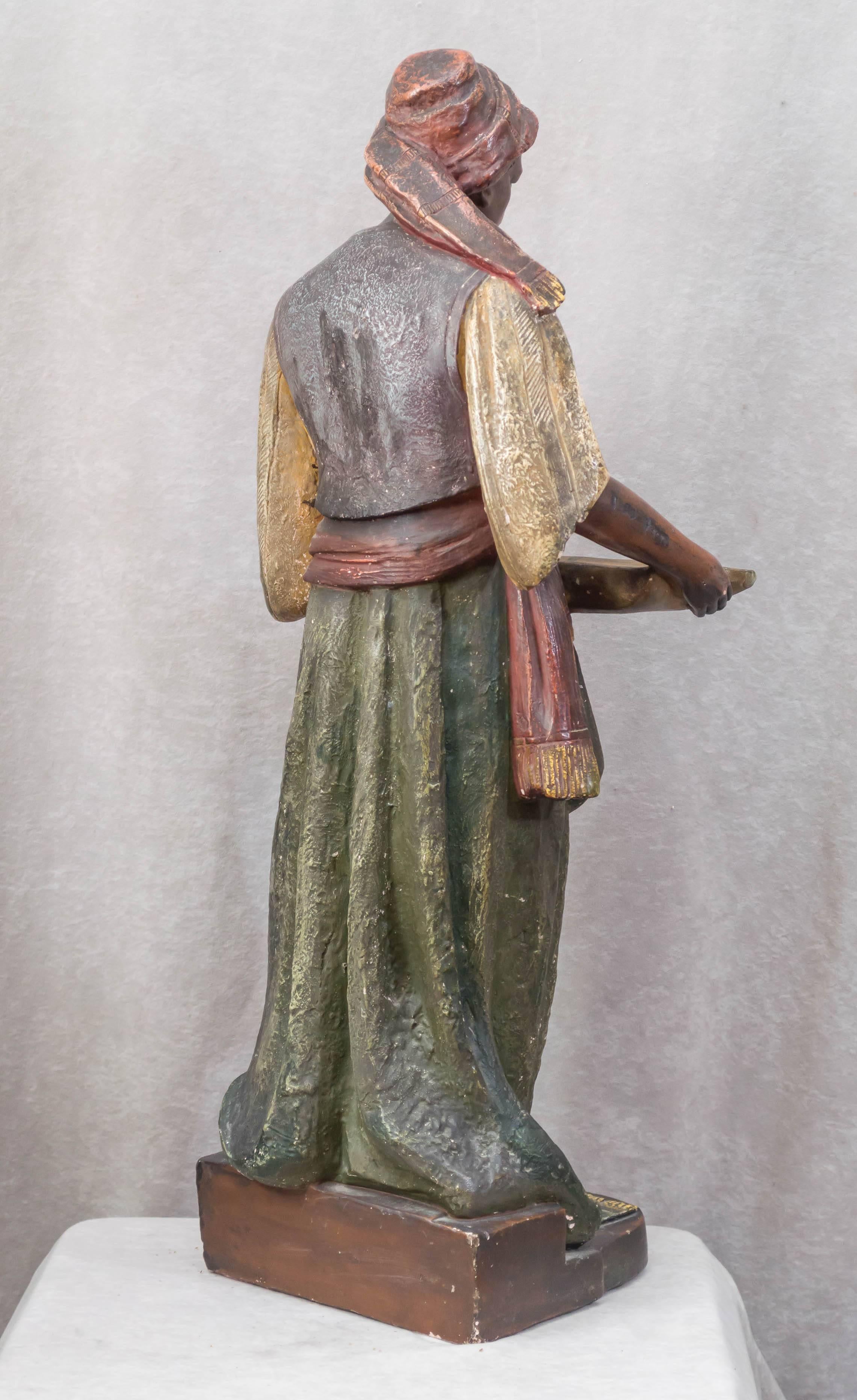 Large Plaster Sculpture of an Arab Merchant Holding a Tray In Good Condition In Petaluma, CA