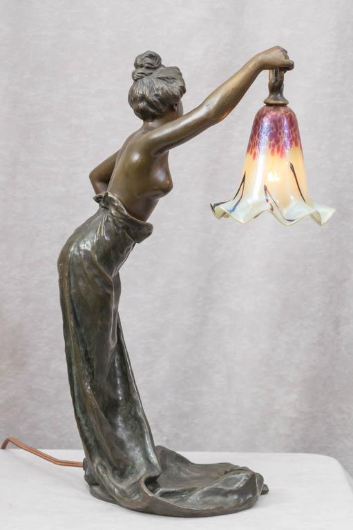 Art Nouveau Bronze Figural Lamp by Villanis For Sale at 1stDibs