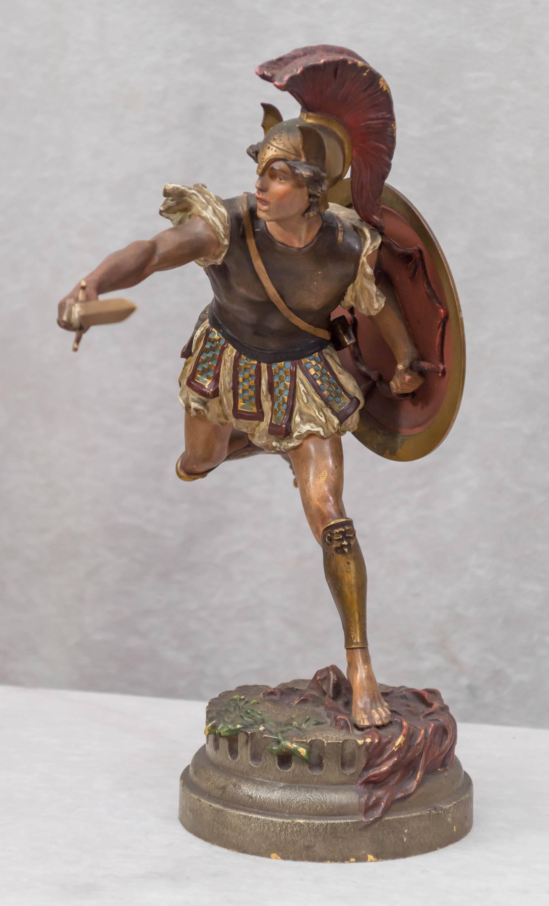 Wiener Bronzefigur eines römischen Kriegers aus Wiener Bronze von Franz Bergmann (Kaltmalerei)