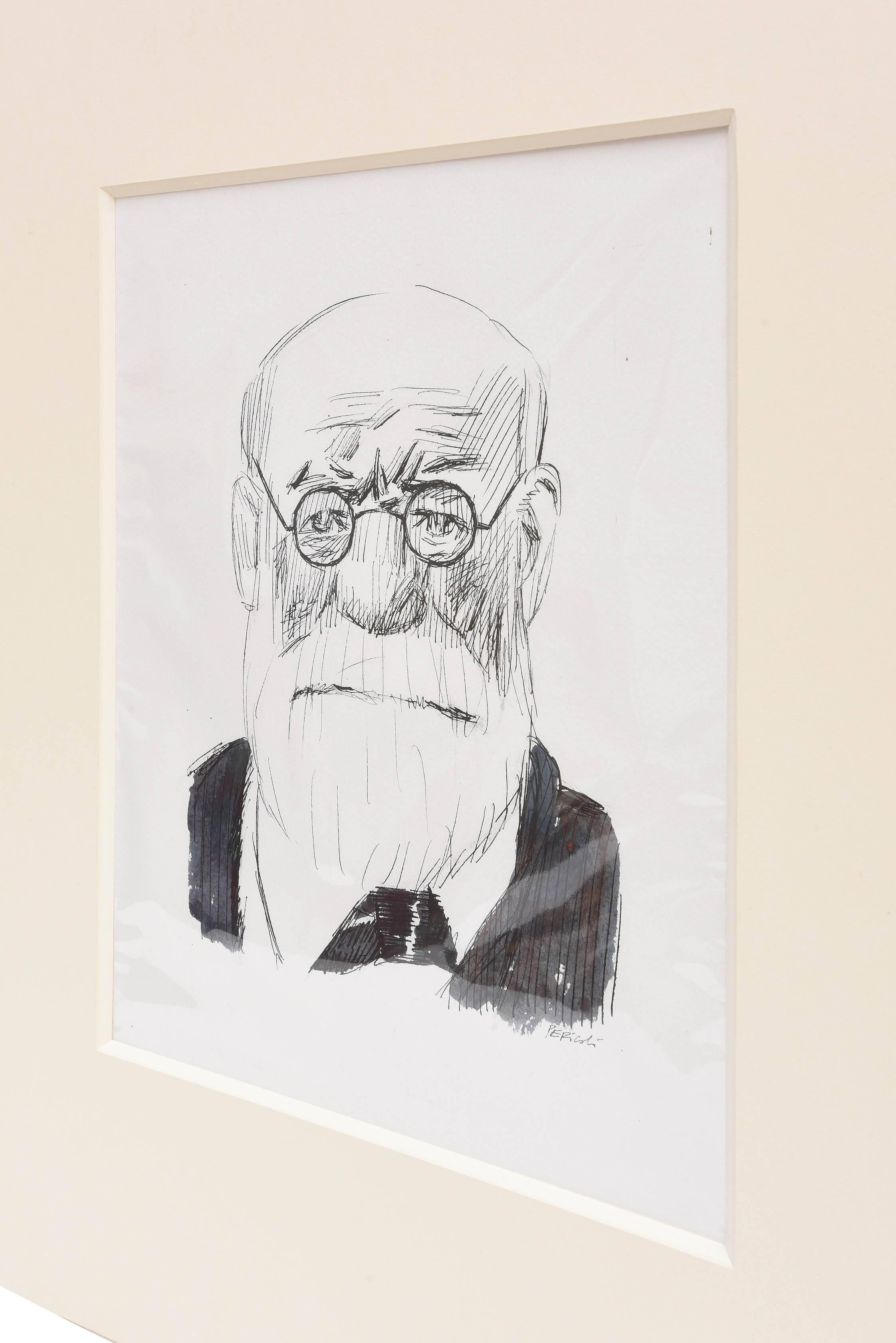 Portrait of Freud realized by Tullio Pericoli in 2002, measure: cm 50 x 40, watercolor and ink.