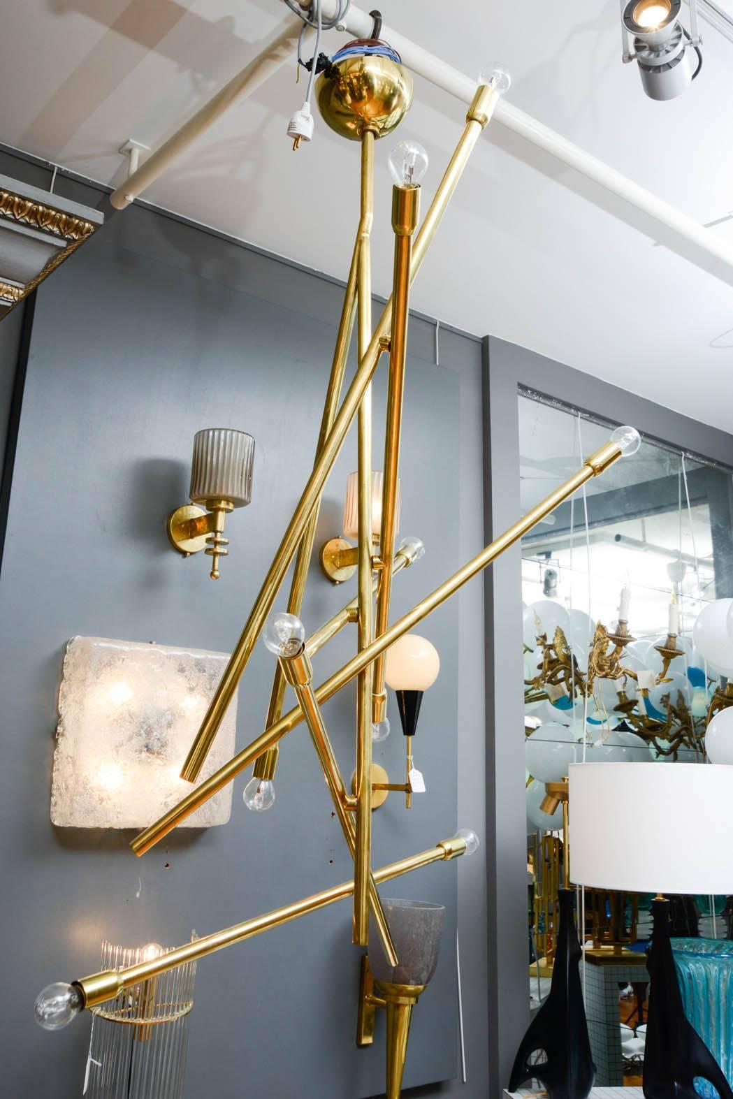Modernist Brass Chandelier with Eight Lights For Sale 1