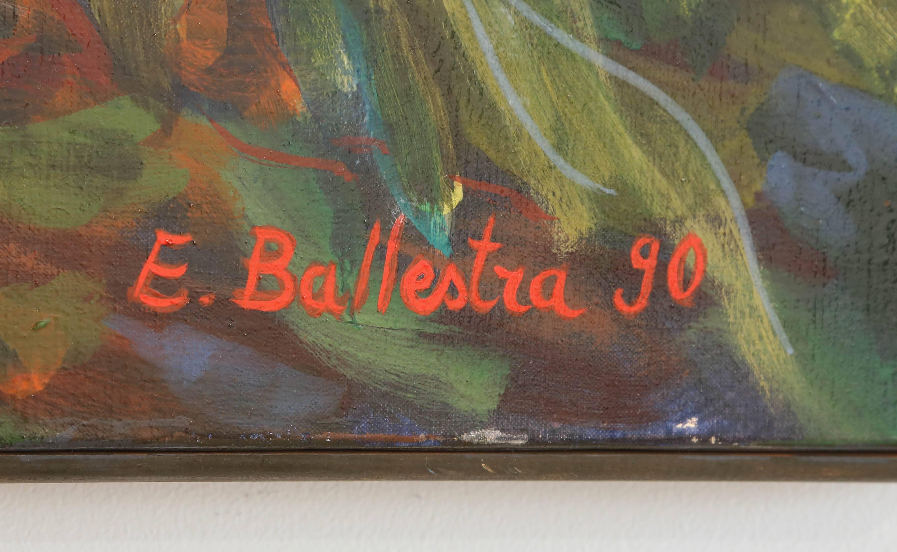 20th Century E. Ballestra Oil Painting on Canvas Wisteria Branches