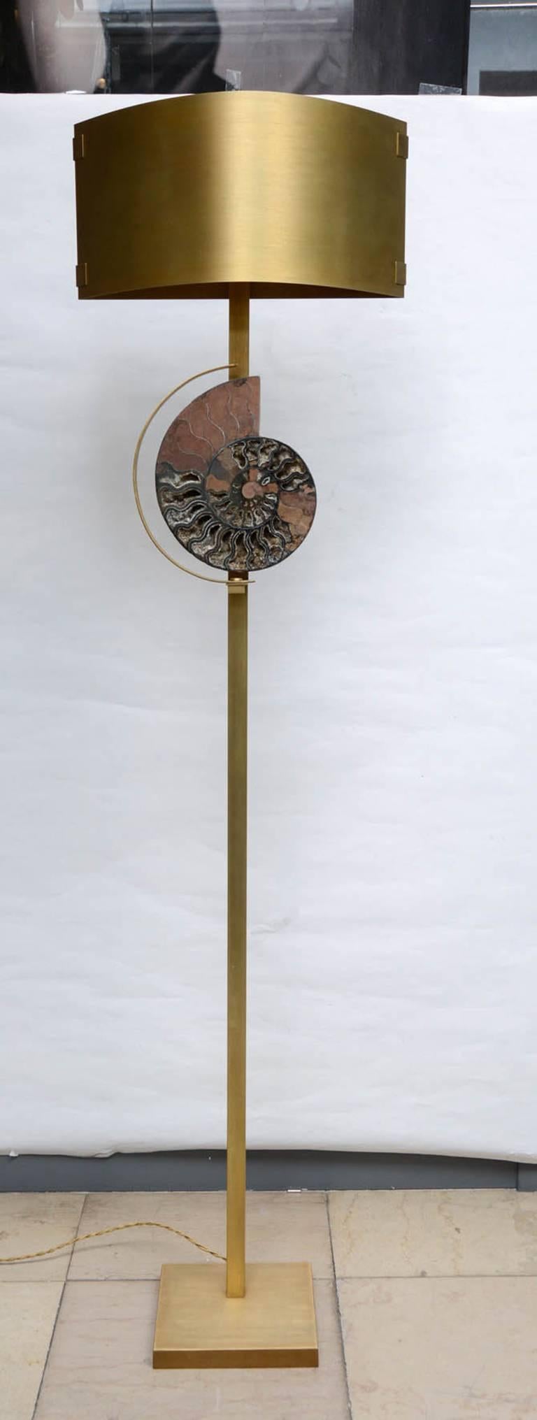 Modern Pair of Patinated Brass Floor Lamps For Sale