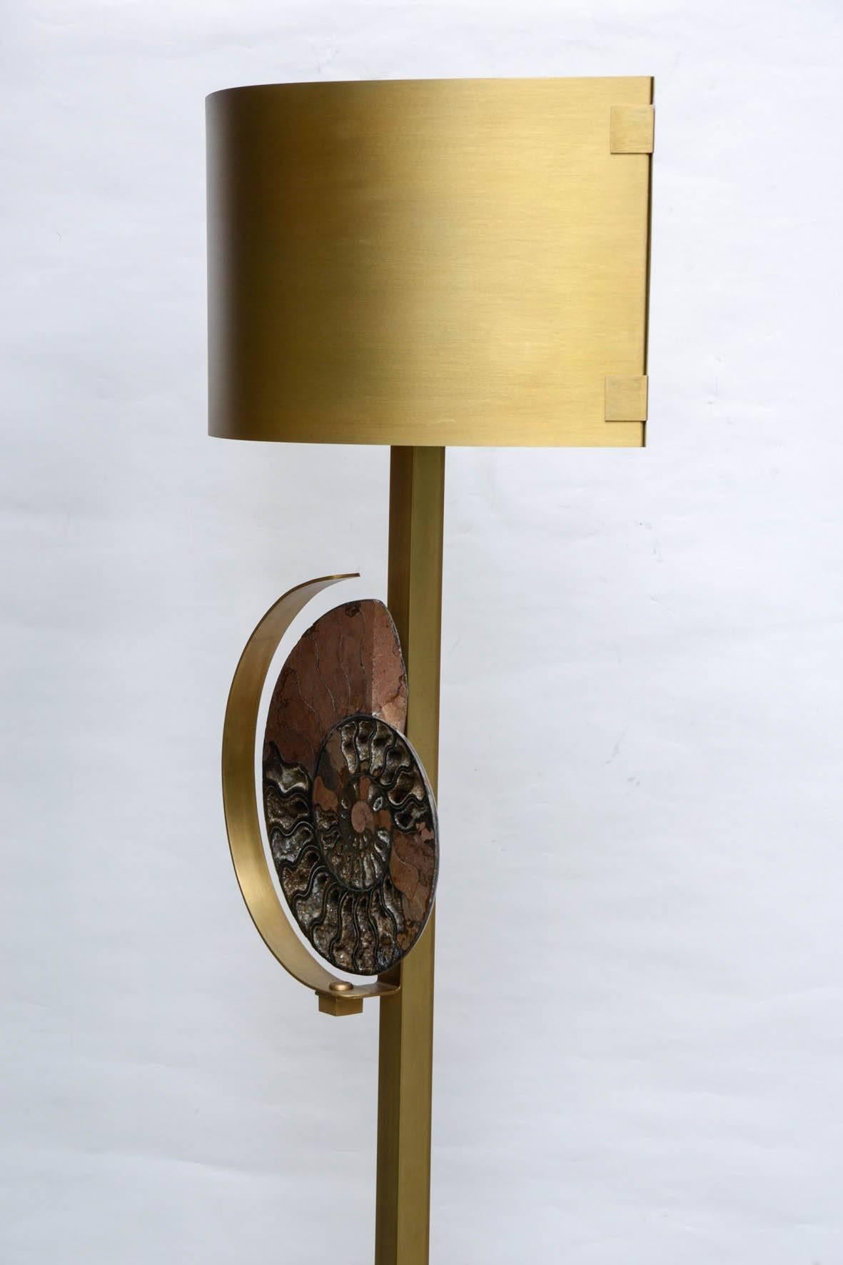 Contemporary Pair of Patinated Brass Floor Lamps For Sale