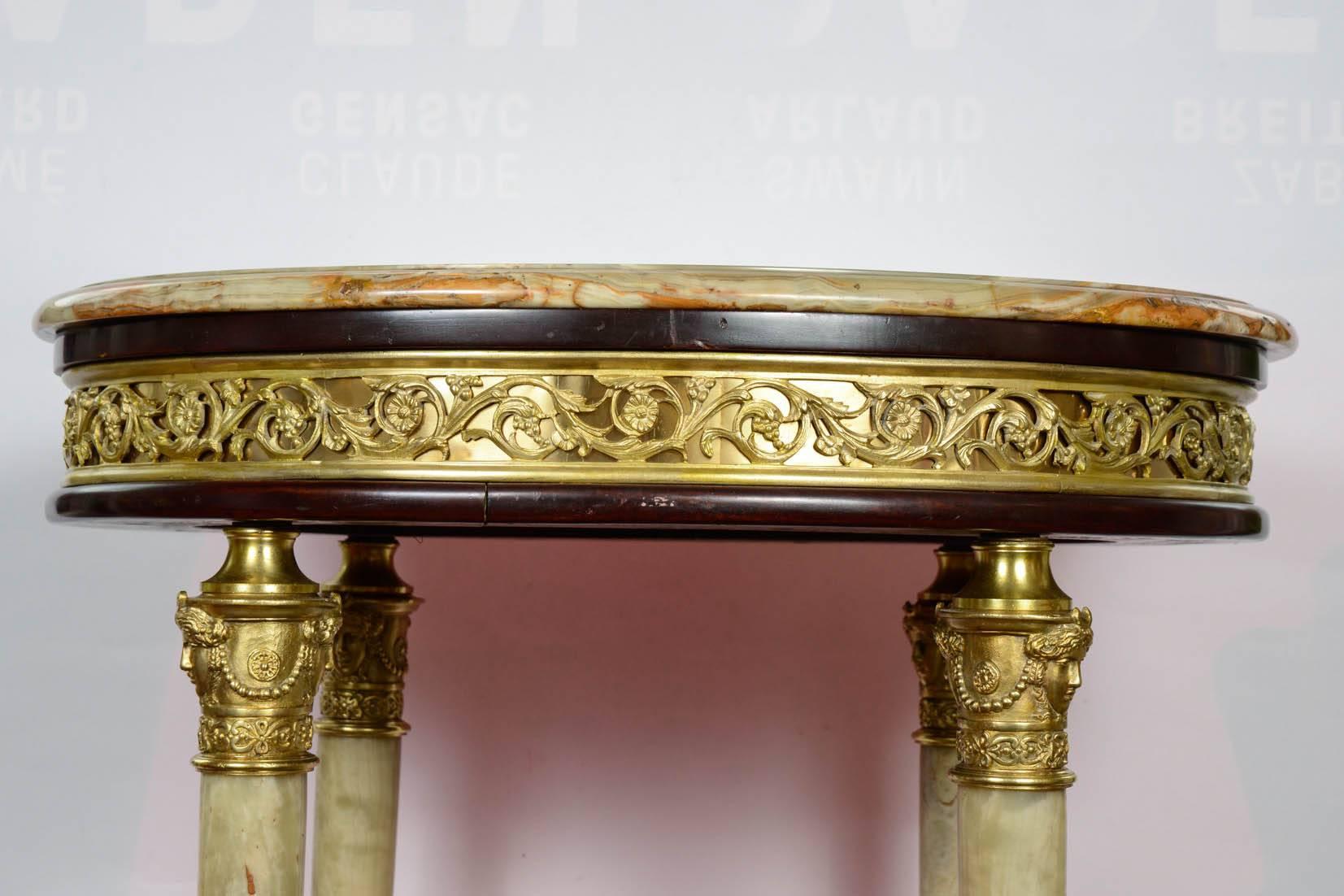 Louis XVI Very Unusual Pedestal Table in Onyx and Bronze For Sale
