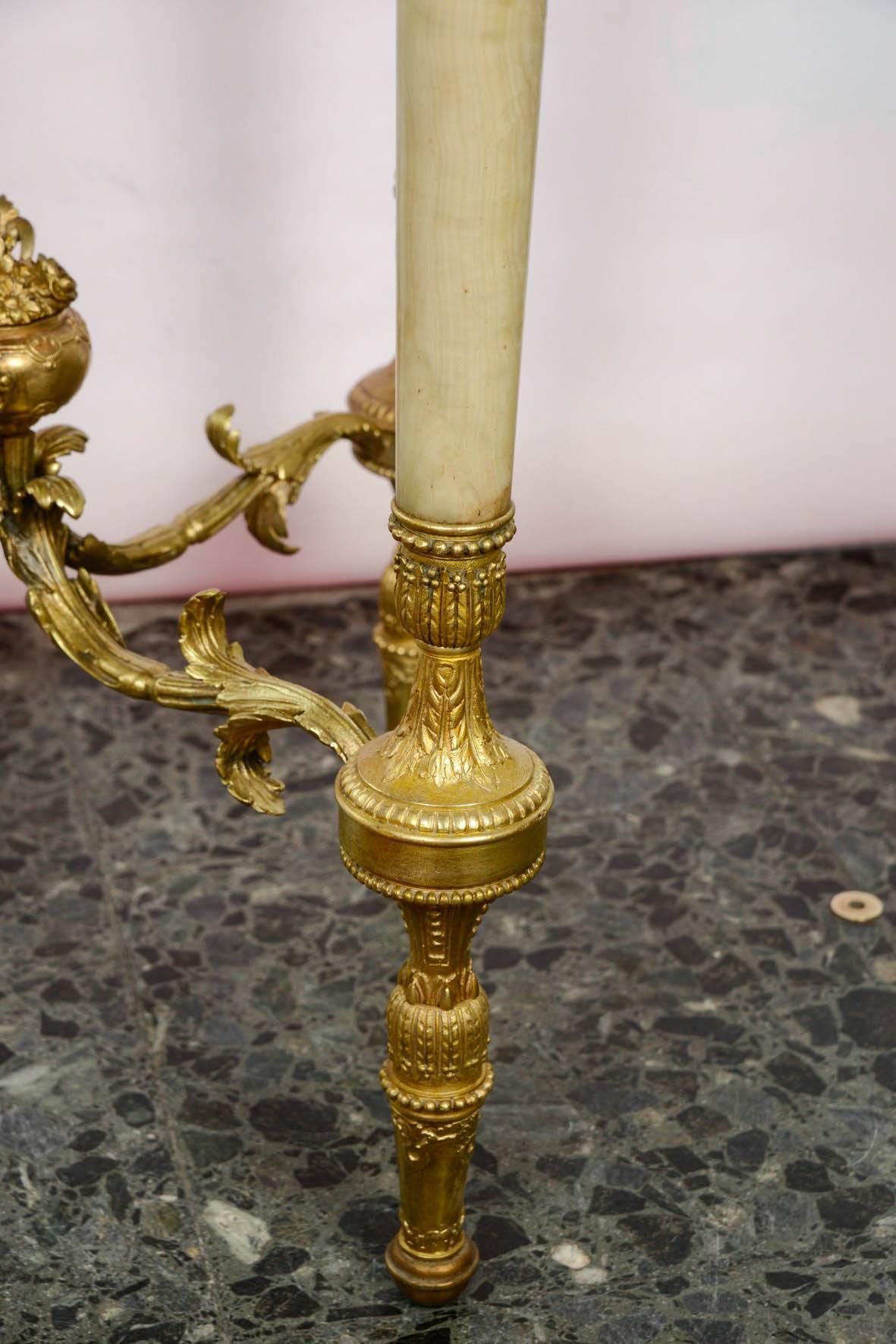 Gilt Very Unusual Pedestal Table in Onyx and Bronze For Sale