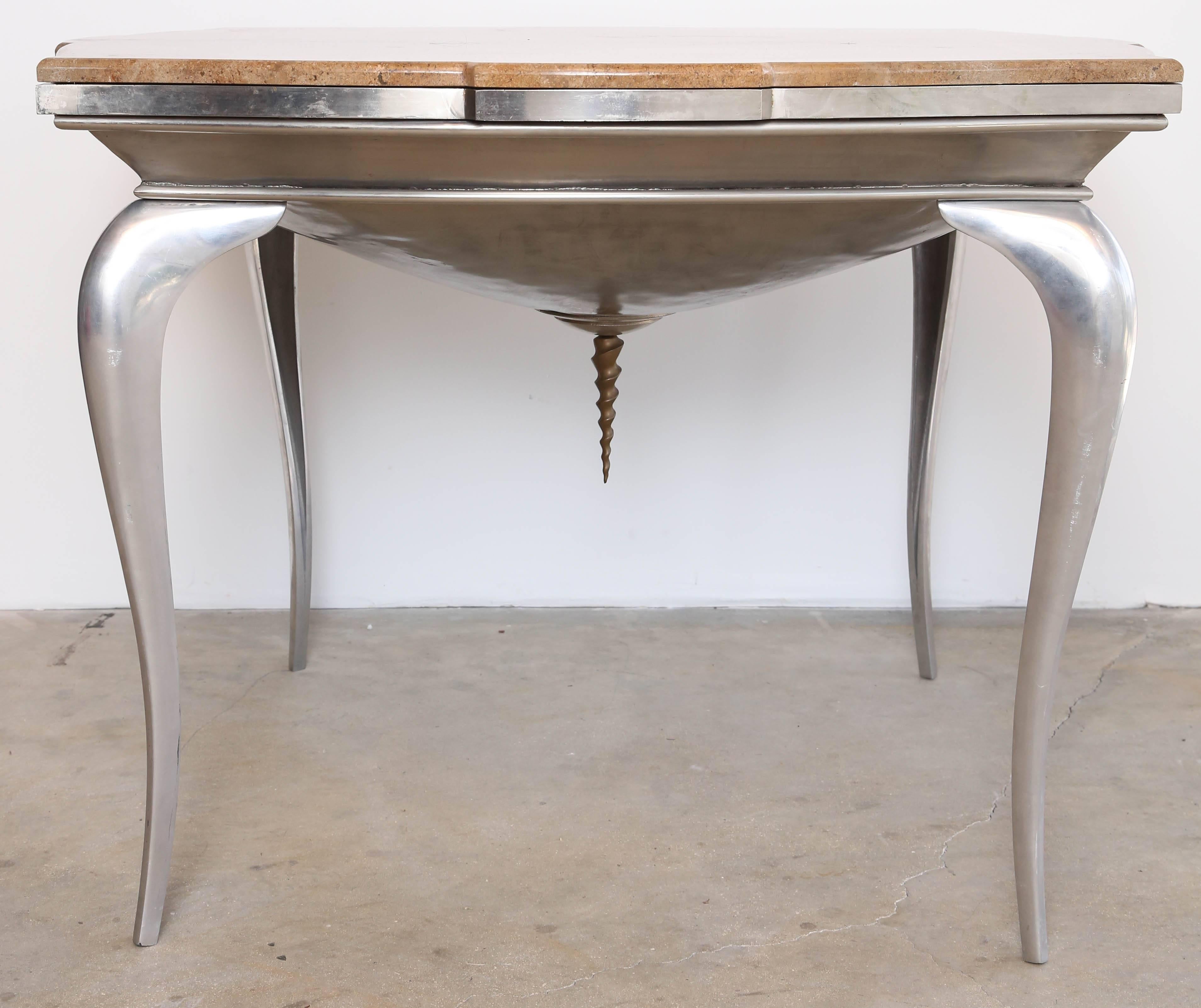 Neoclassical Revival Mark Brazier Jones Mid-Century Unique Signed Central Table Steel and Marble For Sale