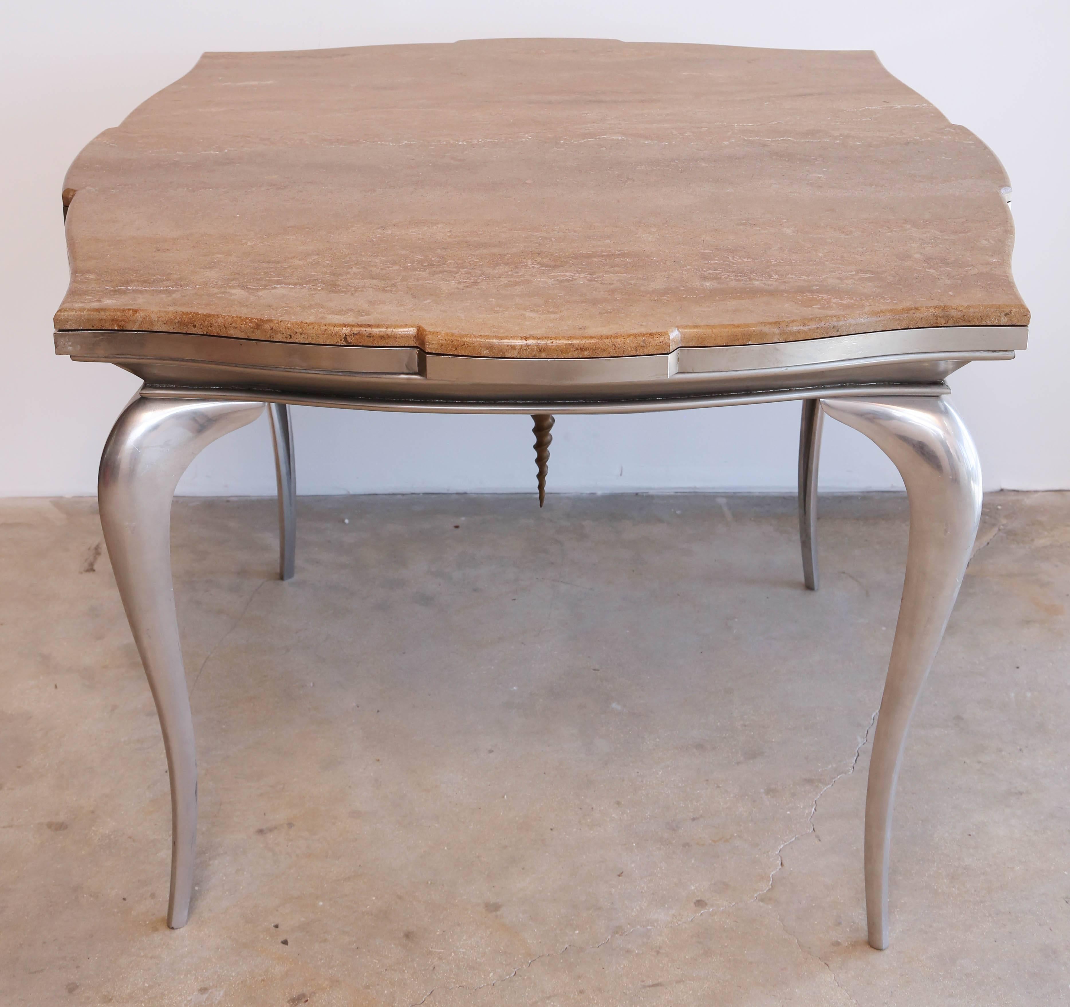 Mark Brazier Jones Einzigartiger signierter zentraler Tisch aus Stahl und Marmor, Mid-Century (Englisch) im Angebot