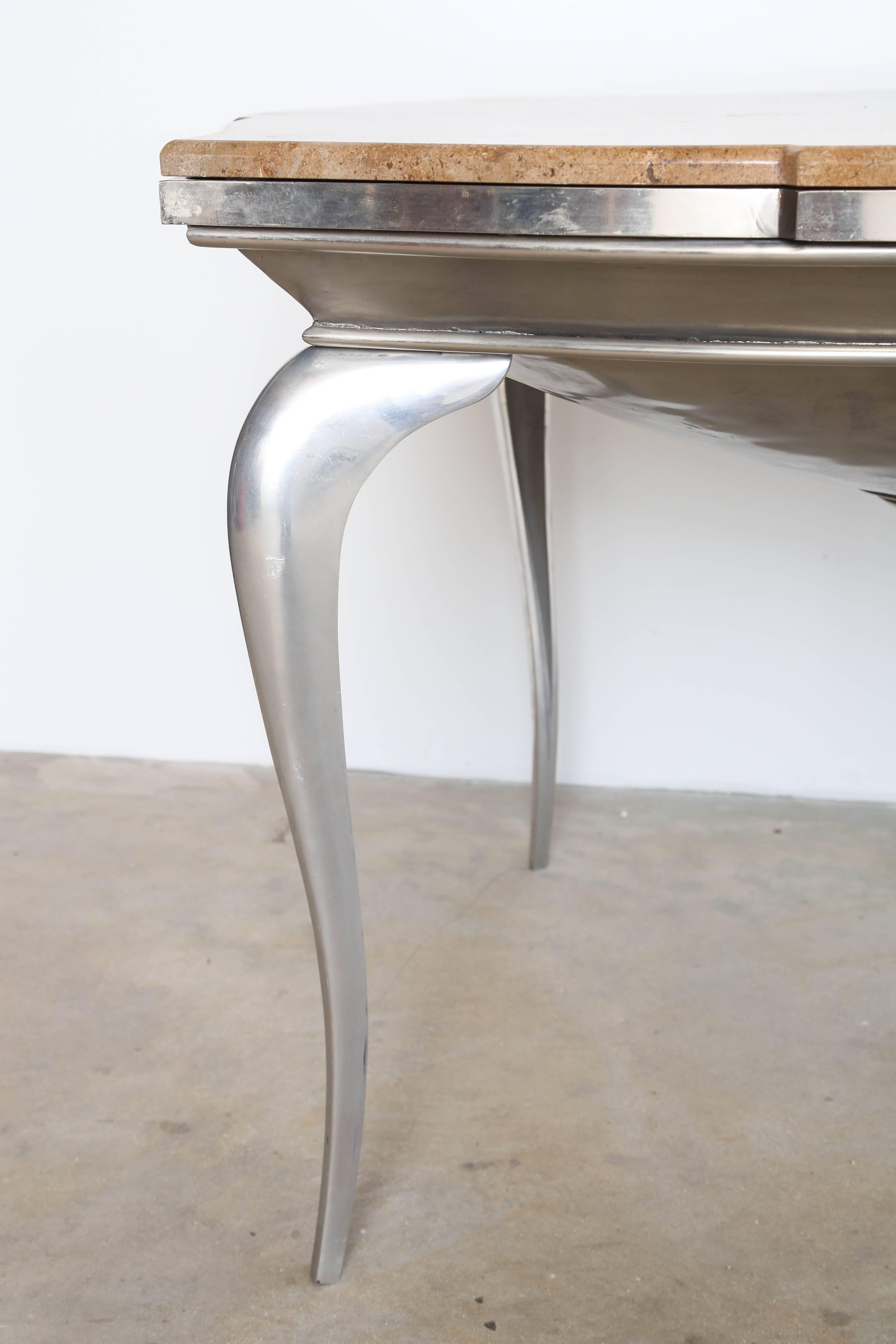 Mark Brazier Jones Einzigartiger signierter zentraler Tisch aus Stahl und Marmor, Mid-Century im Angebot 1