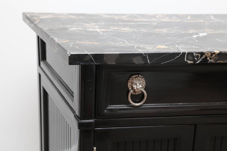 Pair of MidCentury Nightstands Portor Marble Top Black Lacquer Wood at