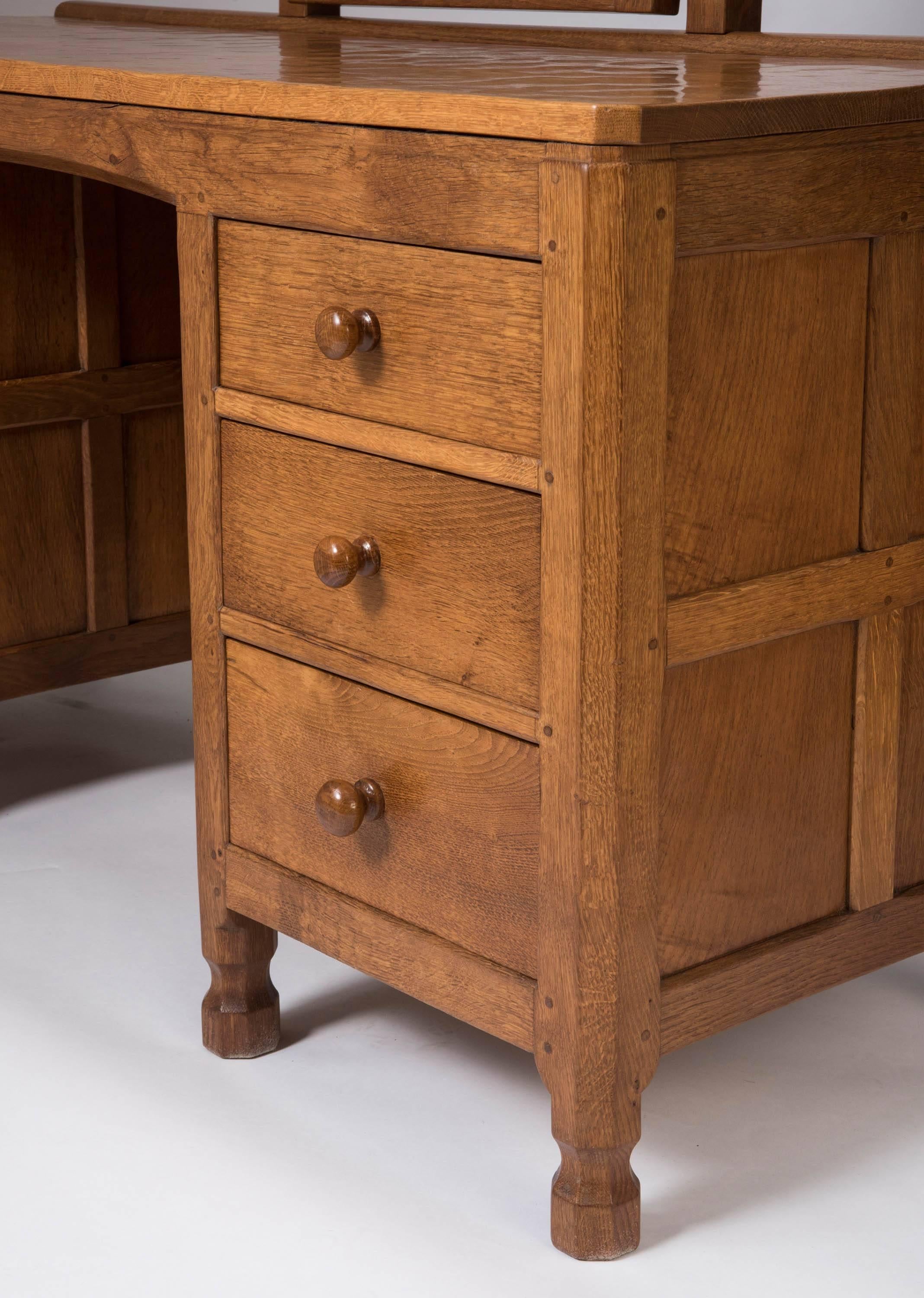 Arts and Crafts Robert Mouseman Thompson oak dressing table, England circa 1930