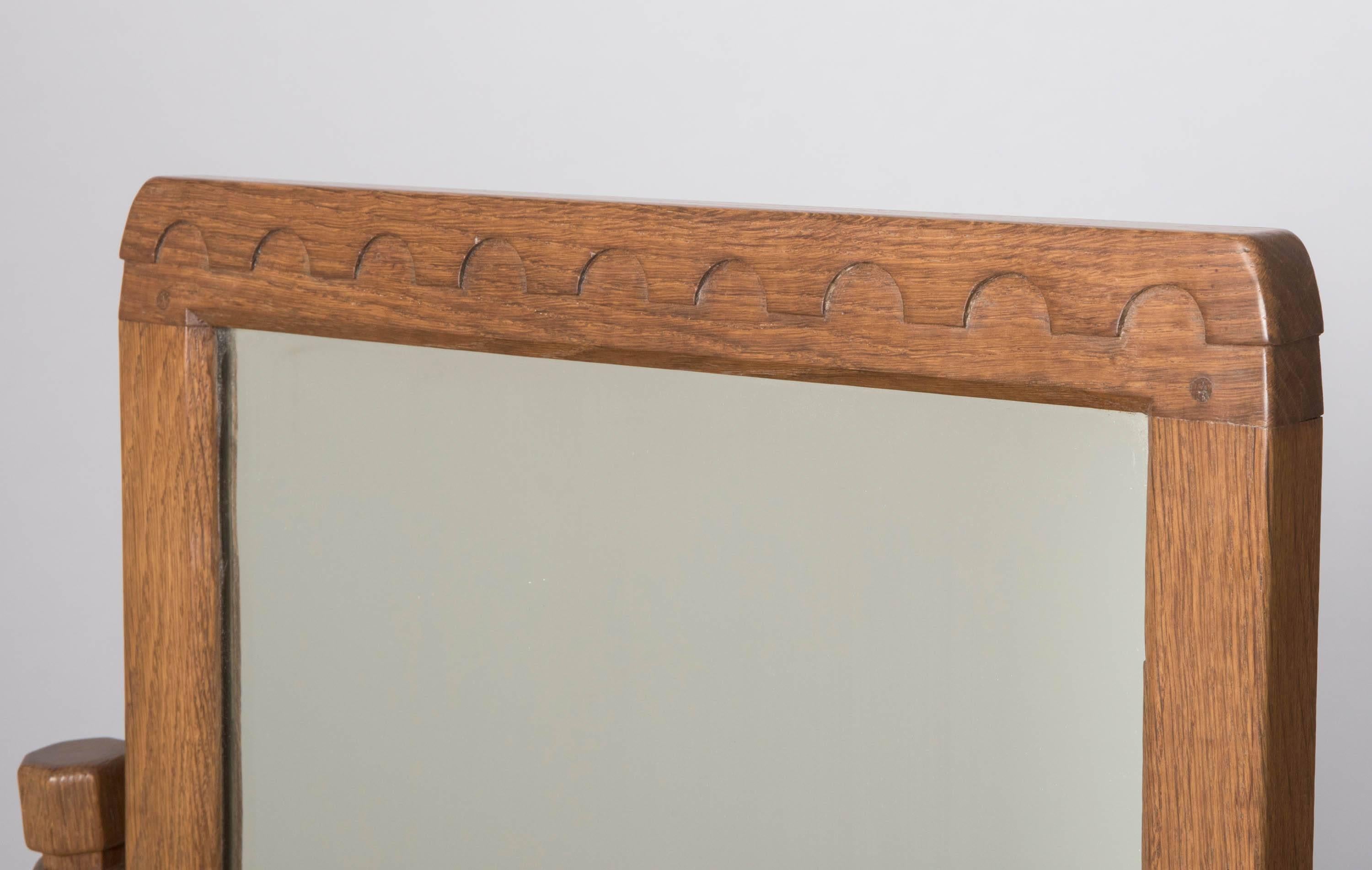 Carved Robert Mouseman Thompson oak dressing table, England circa 1930