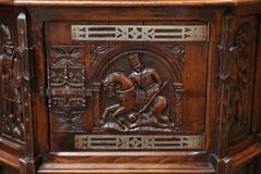 Spanish Oak Cabinet, Early 19th Century Carved with a Rider and a Horse